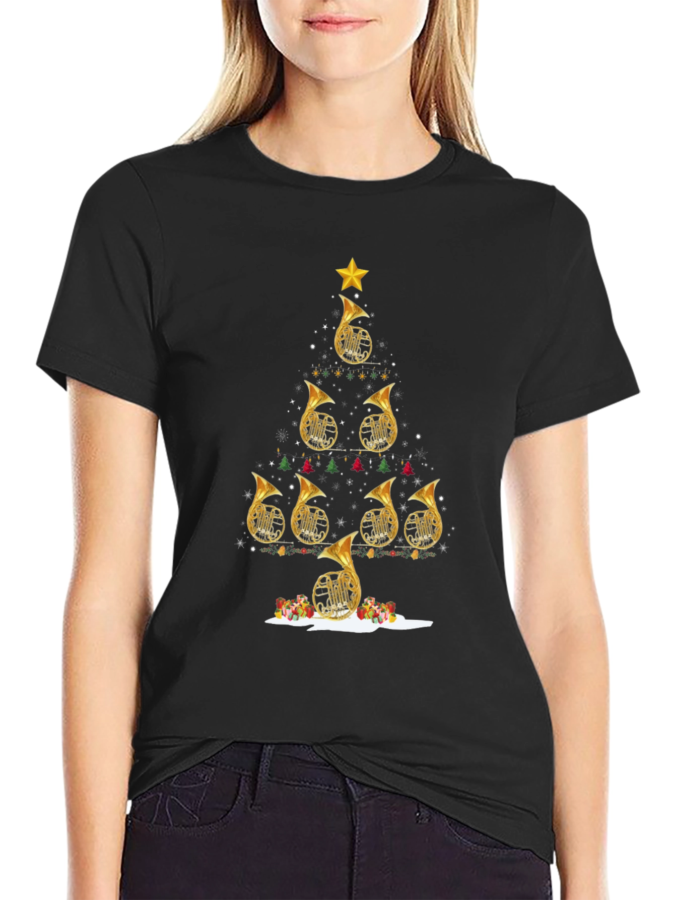 French Horn Christmas Tree T-Shirt
