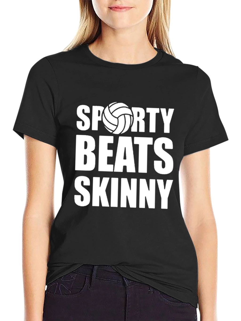 Sporty Beats Skinny Black Graphic T-Shirt