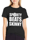 Sporty Beats Skinny Black Graphic T-Shirt