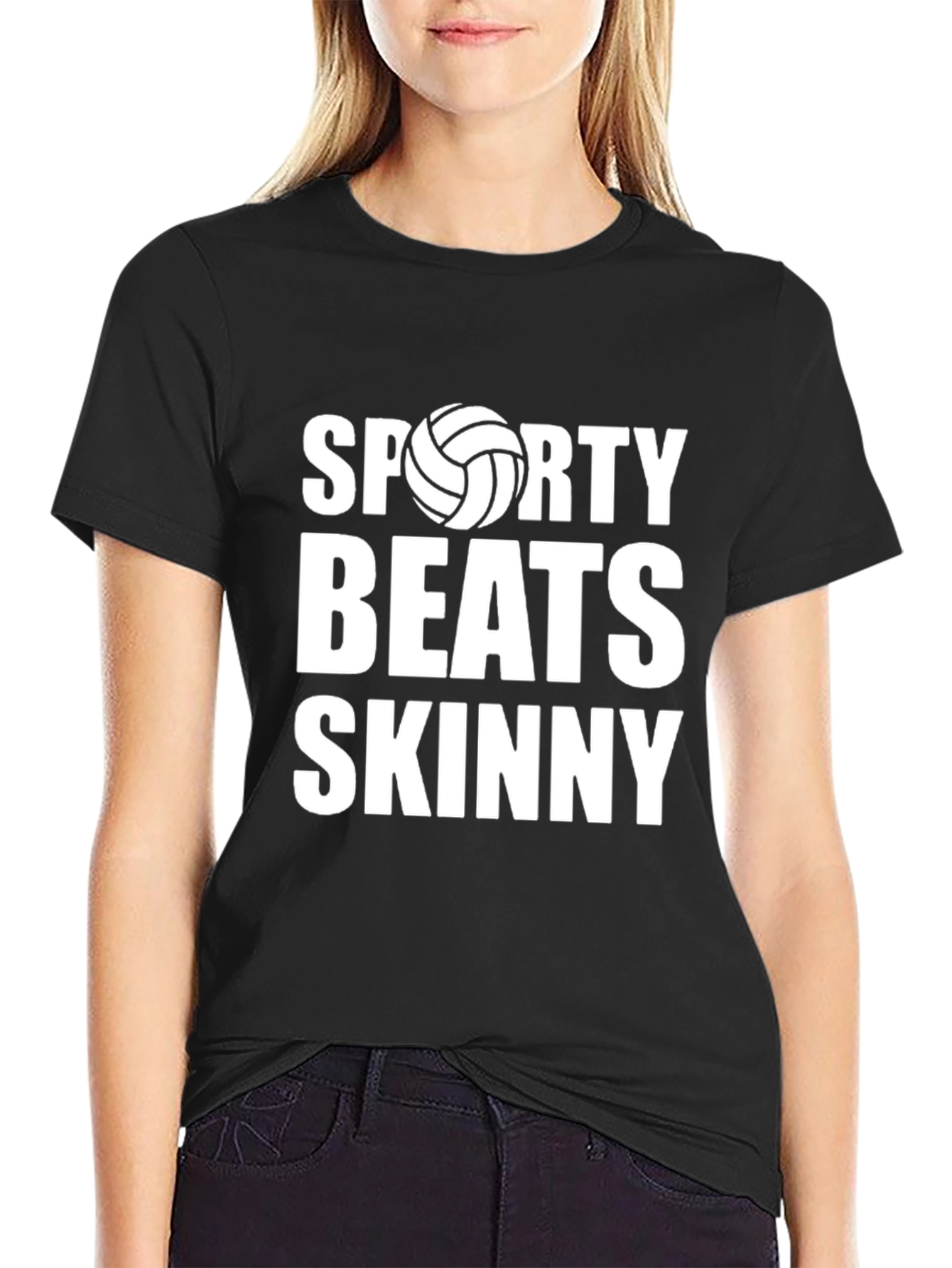 Sporty Beats Skinny Black Graphic T-Shirt