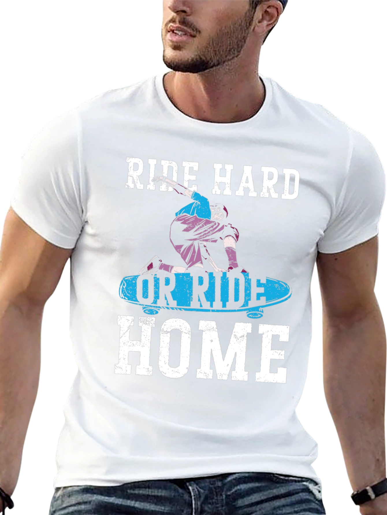 Ride Hard T-Shirt - Skateboarder Design