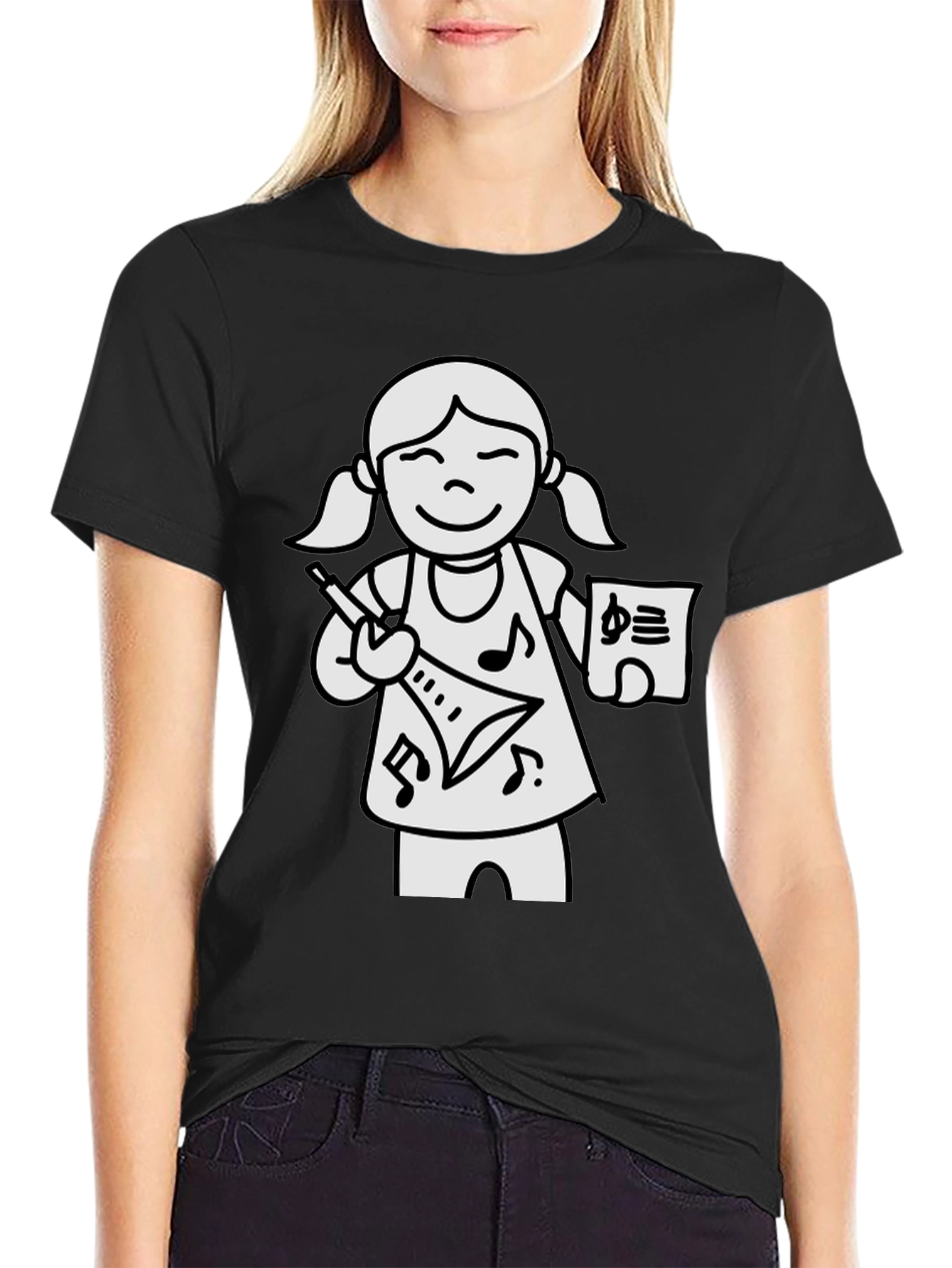 Musical Girl Graphic T-Shirt - Black