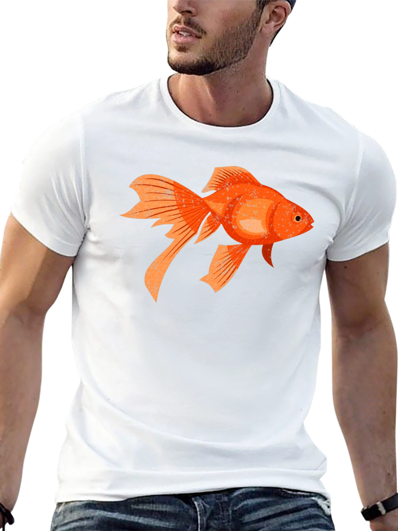 Goldfish Graphic Print Black Cotton T-Shirt