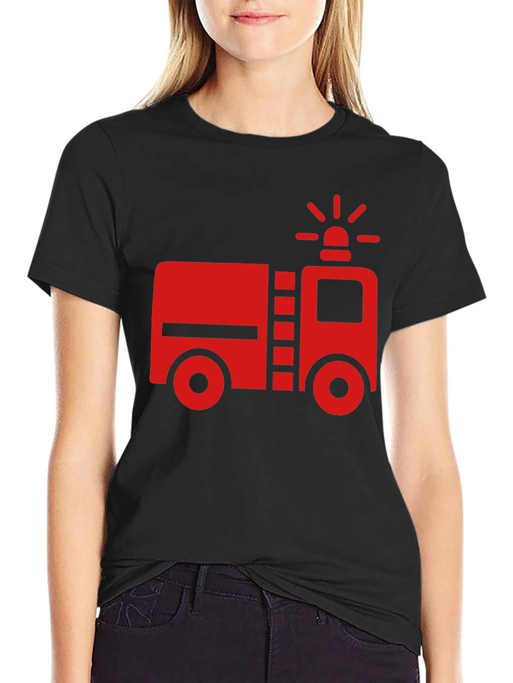 Fire Truck Graphic T-Shirt - Black Cotton Tee