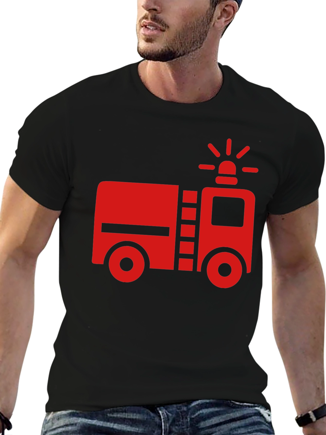 Fire Truck Graphic T-Shirt - Black Cotton Tee