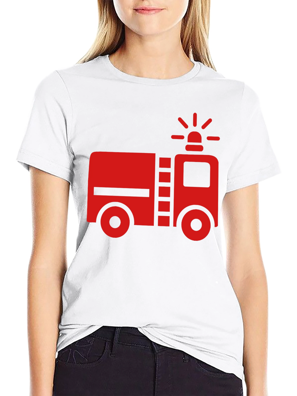Fire Truck Graphic T-Shirt - Black Cotton Tee