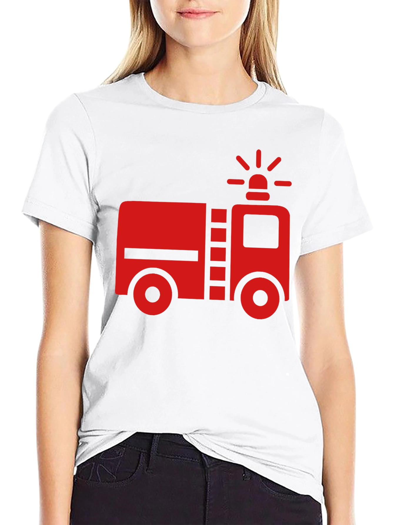 Fire Truck Graphic T-Shirt - Black Cotton Tee