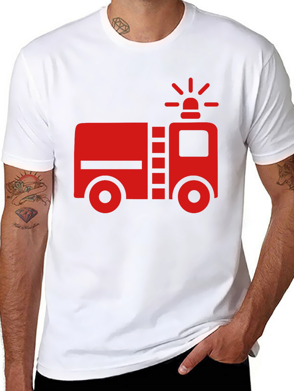 Fire Truck Graphic T-Shirt - Black Cotton Tee