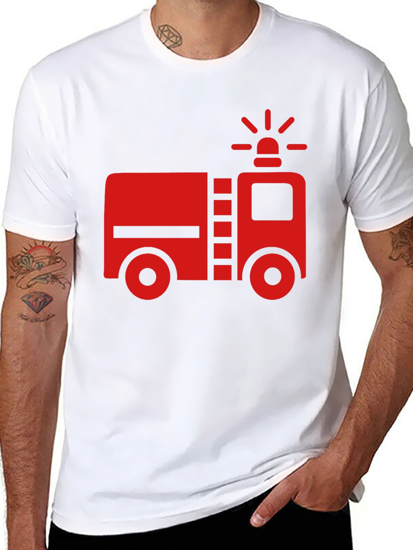 Fire Truck Graphic T-Shirt - Black Cotton Tee