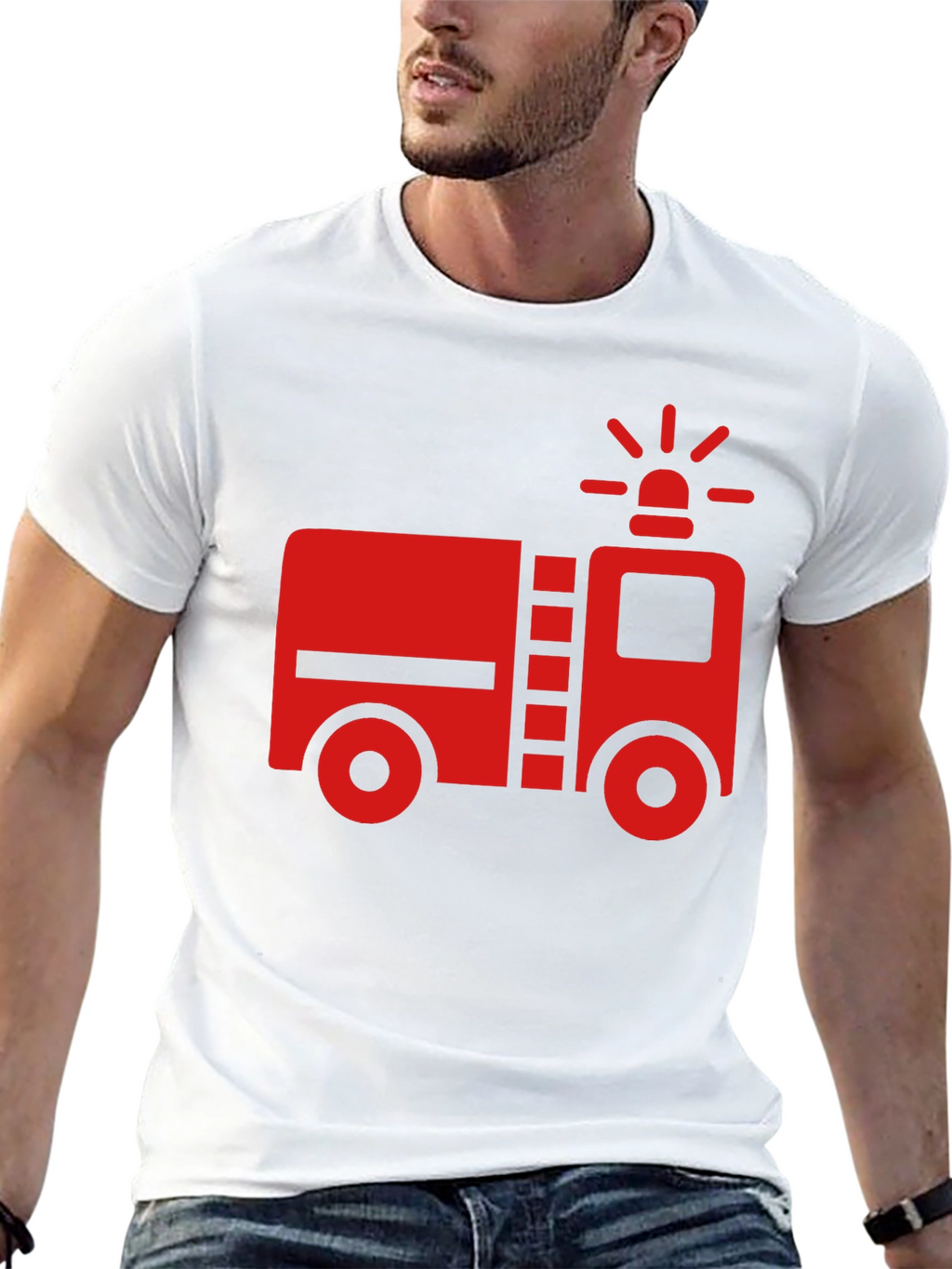 Fire Truck Graphic T-Shirt - Black Cotton Tee