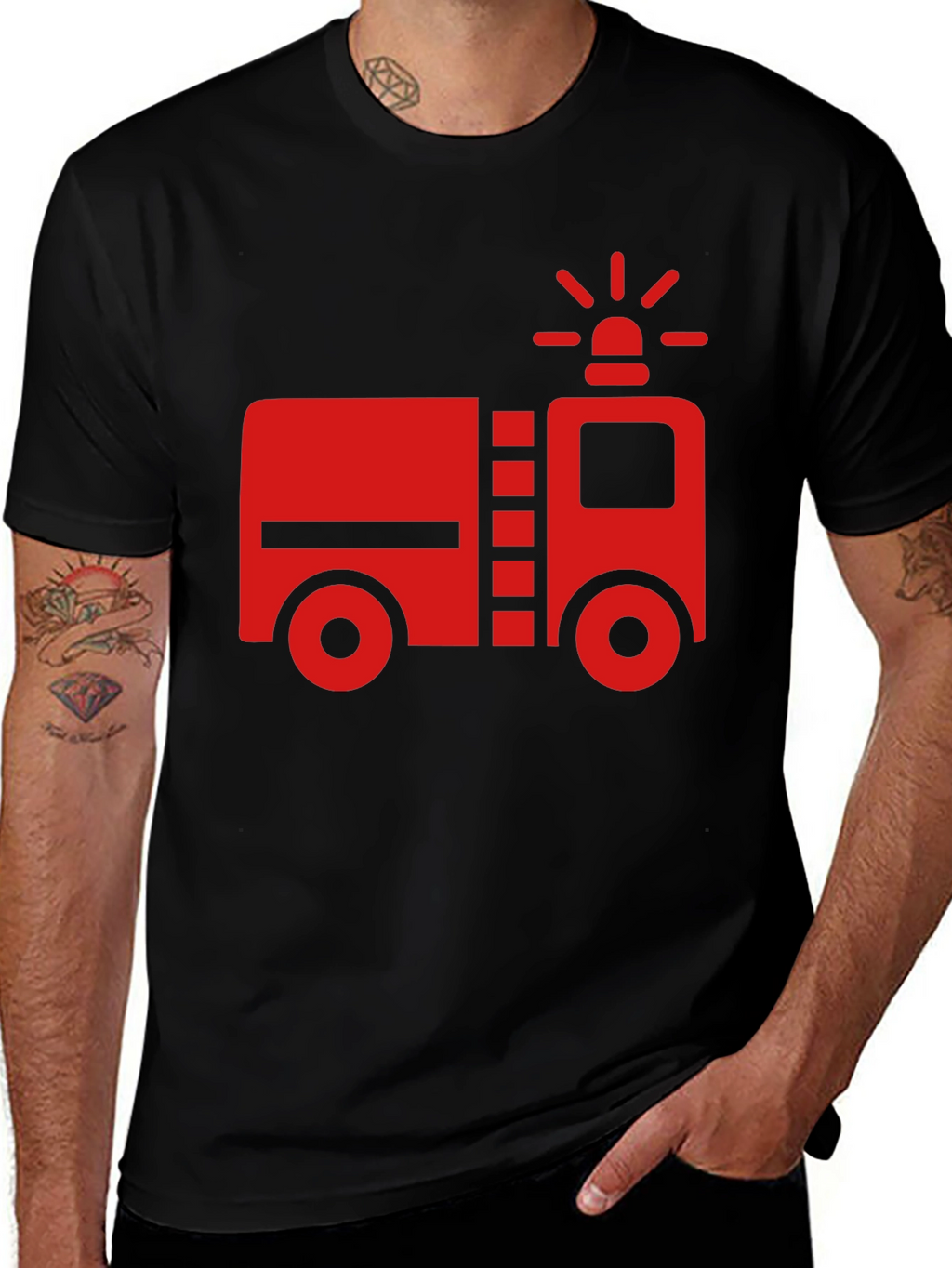 Fire Truck Graphic T-Shirt - Black Cotton Tee