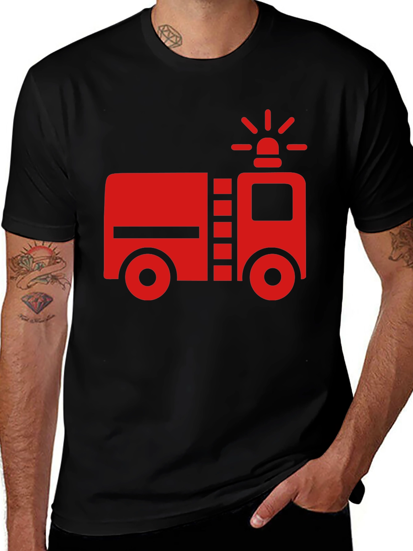 Fire Truck Graphic T-Shirt - Black Cotton Tee