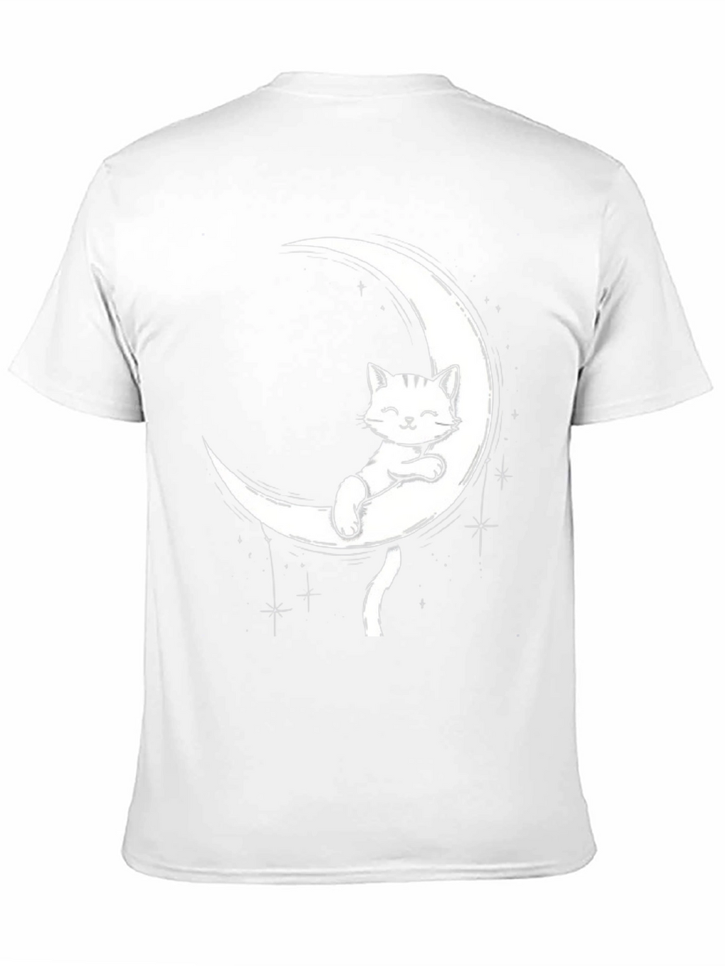 Cute Cat on Moon Graphic Tee - Black