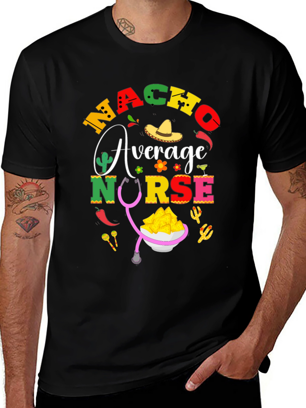 Nacho Average Nurse T-Shirt - Black Cotton Tee