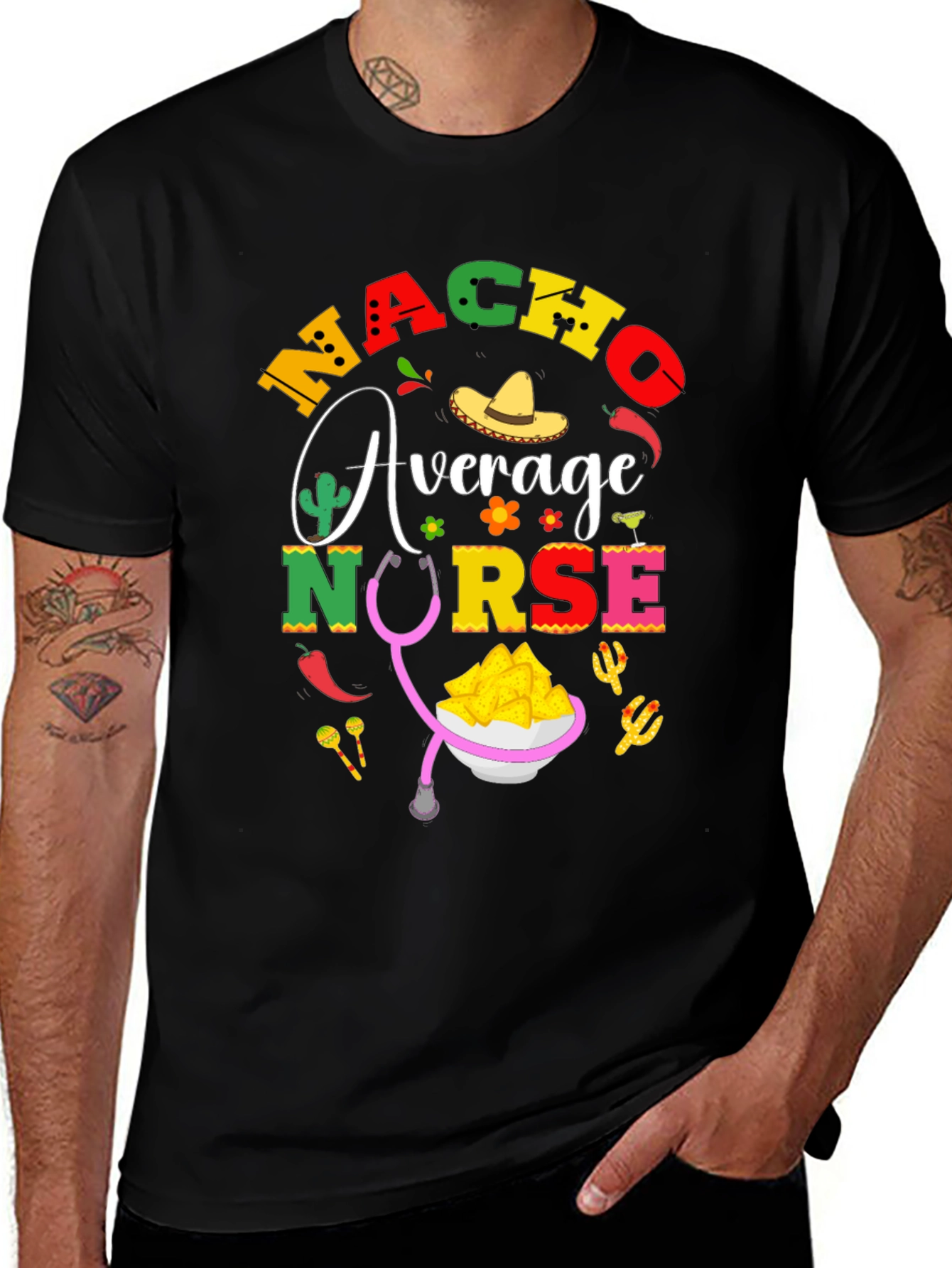Nacho Average Nurse T-Shirt - Black Cotton Tee