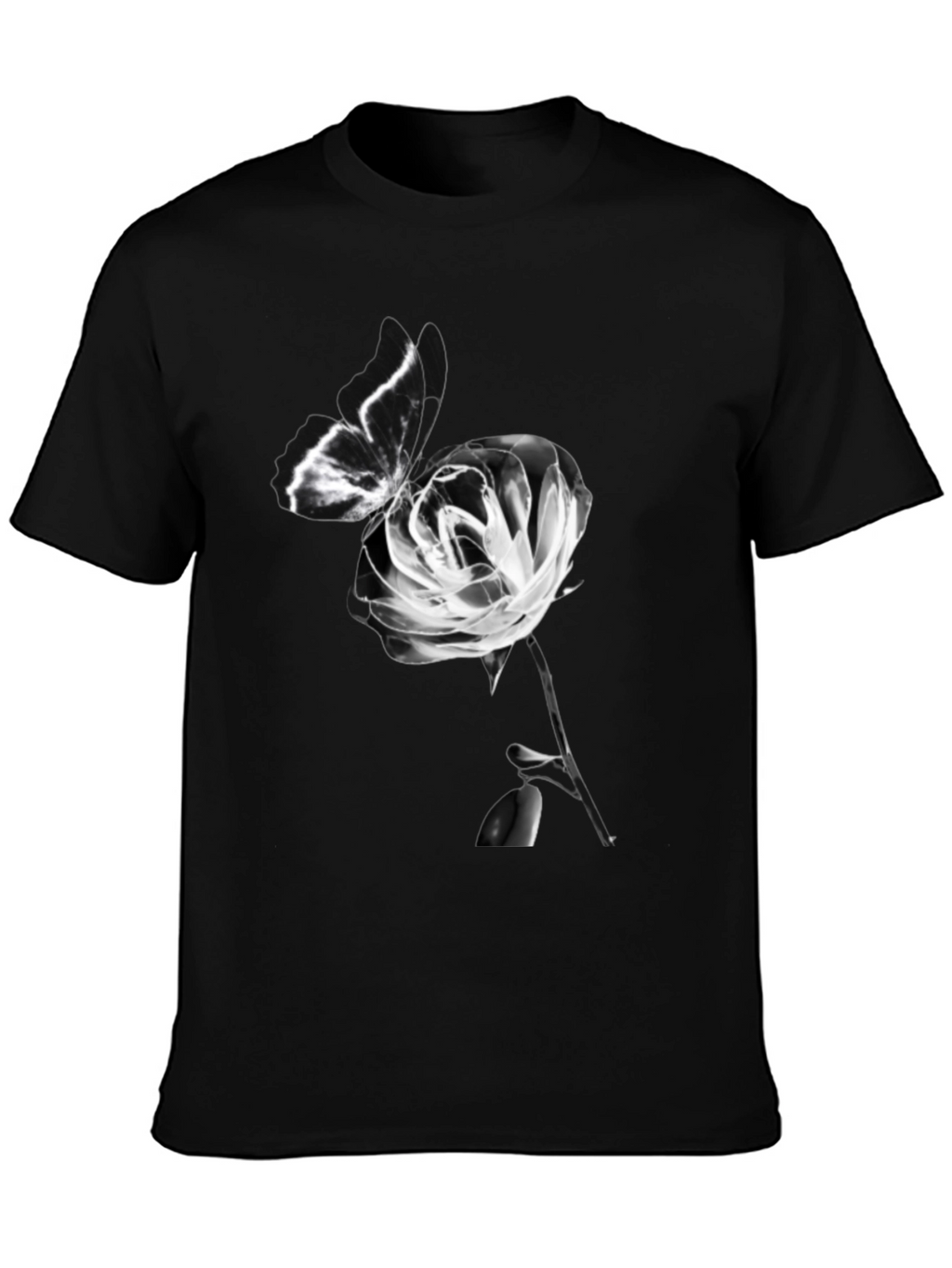 Butterfly & Rose Graphic Black T-Shirt
