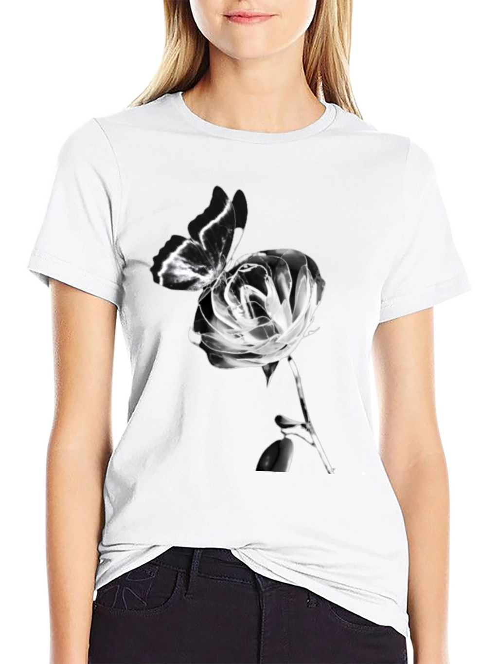 Butterfly & Rose Graphic Black T-Shirt