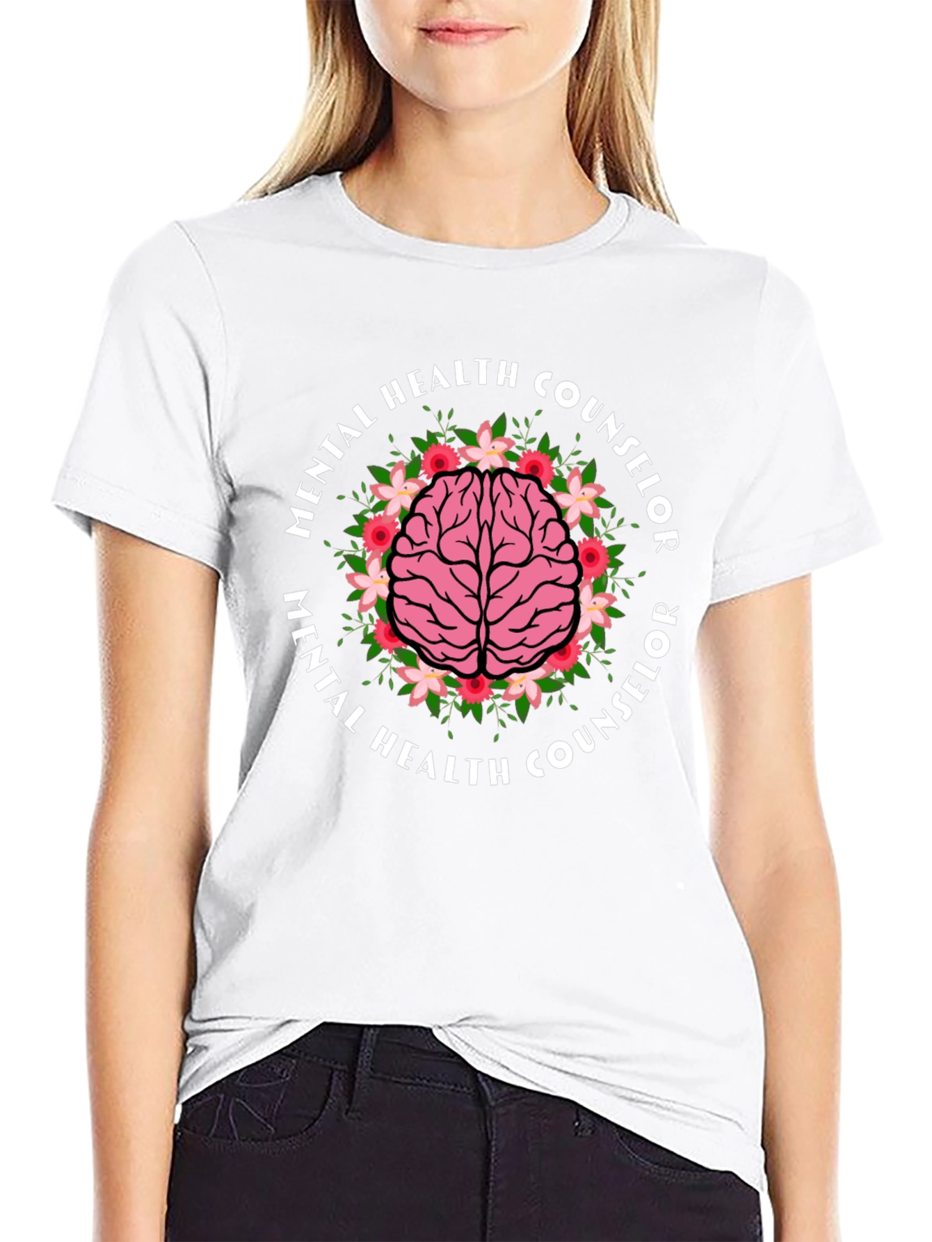 Mental Health Counselor Brain Floral T-Shirt