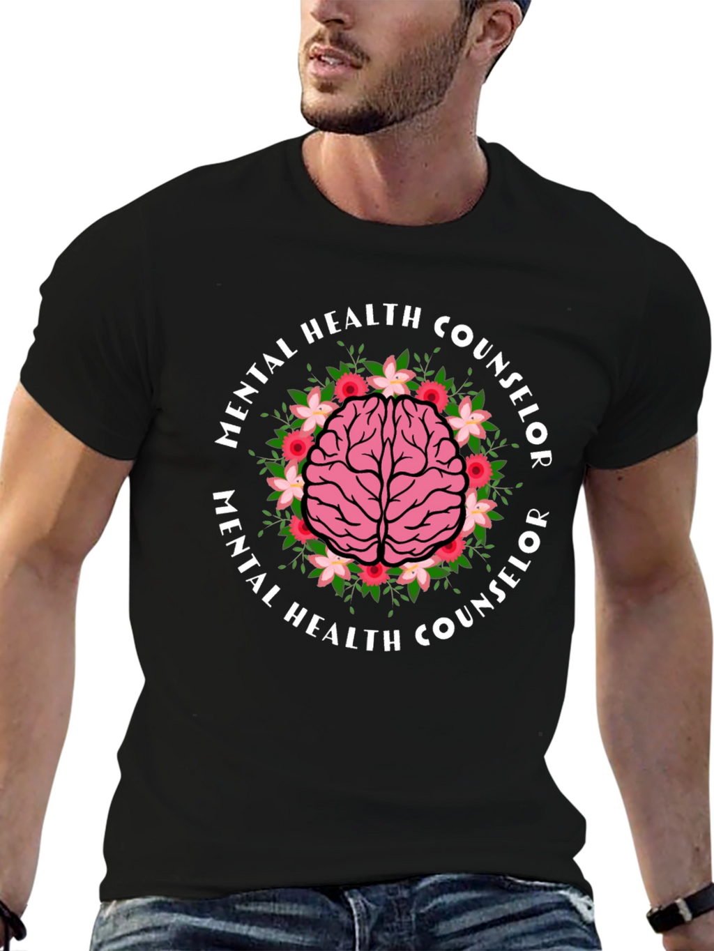 Mental Health Counselor Brain Floral T-Shirt