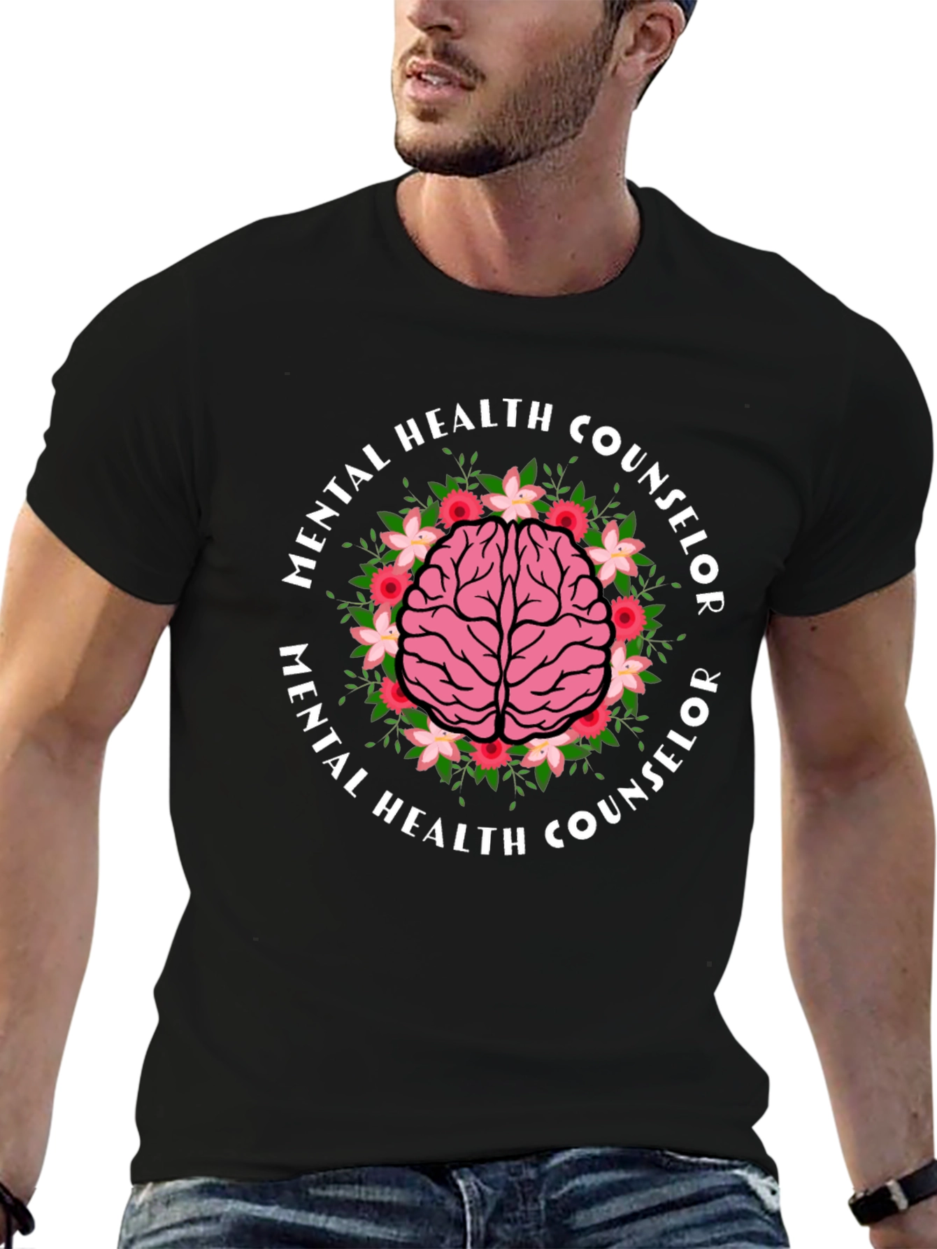 Mental Health Counselor Brain Floral T-Shirt