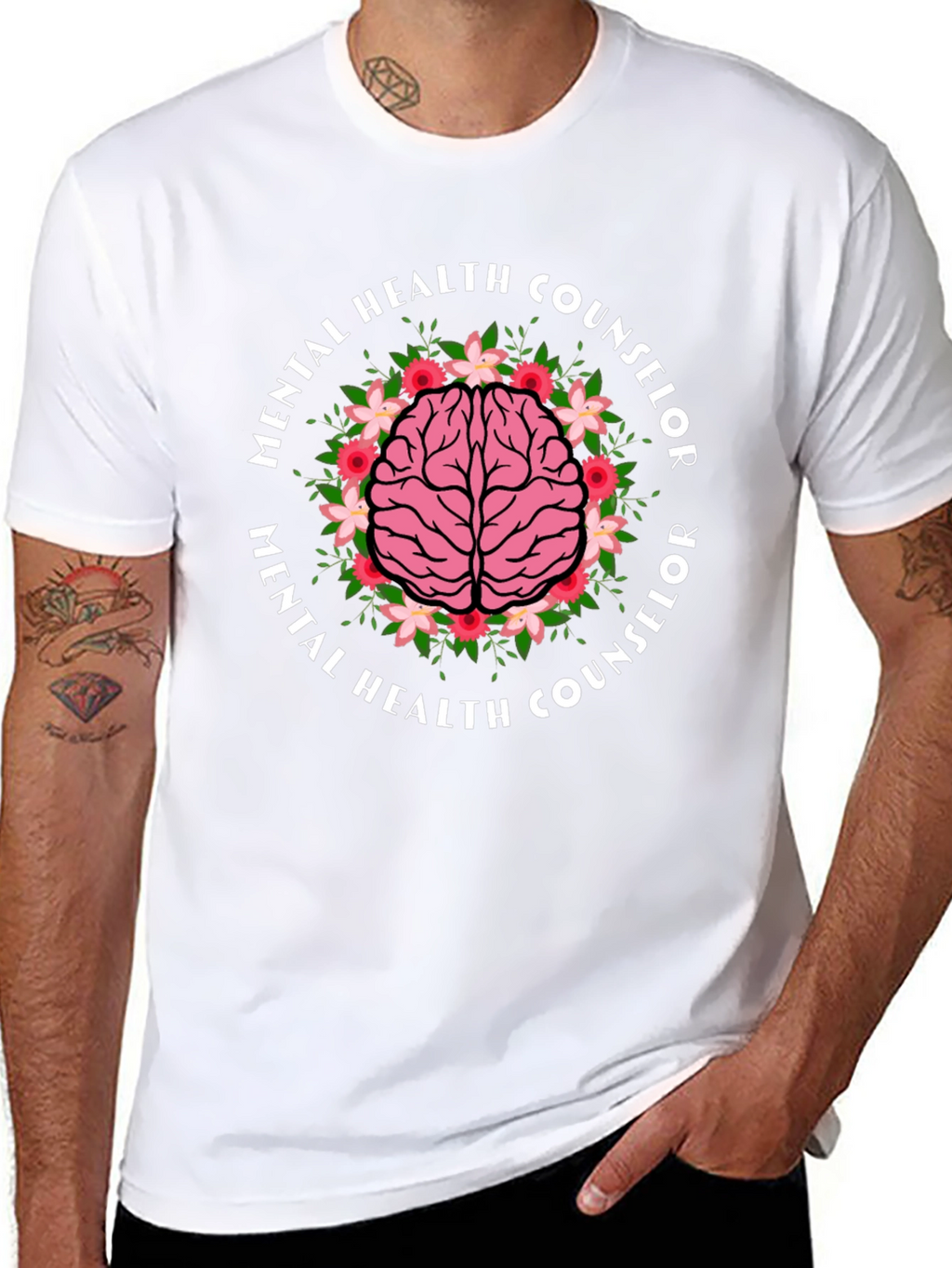 Mental Health Counselor Brain Floral T-Shirt