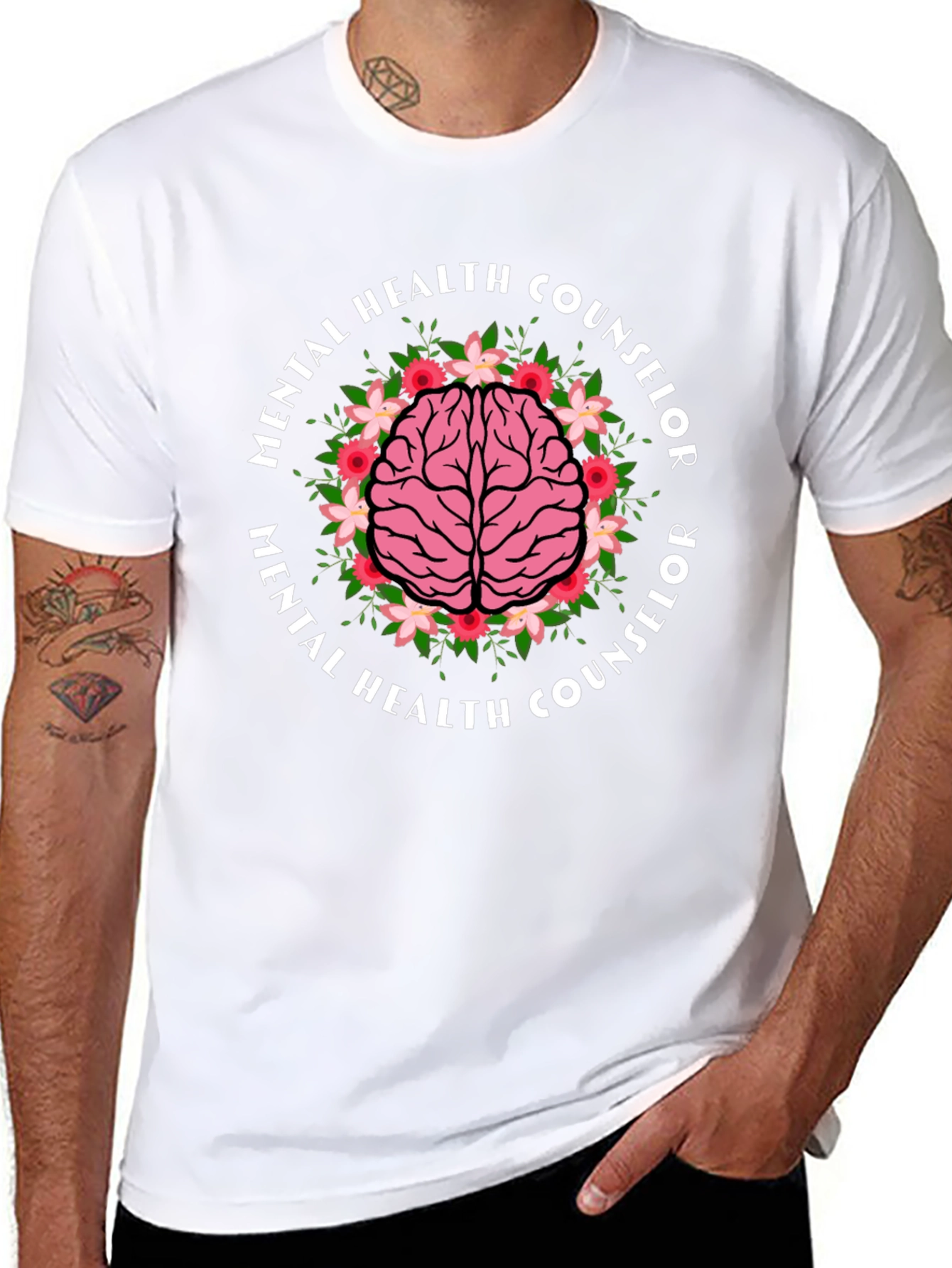 Mental Health Counselor Brain Floral T-Shirt