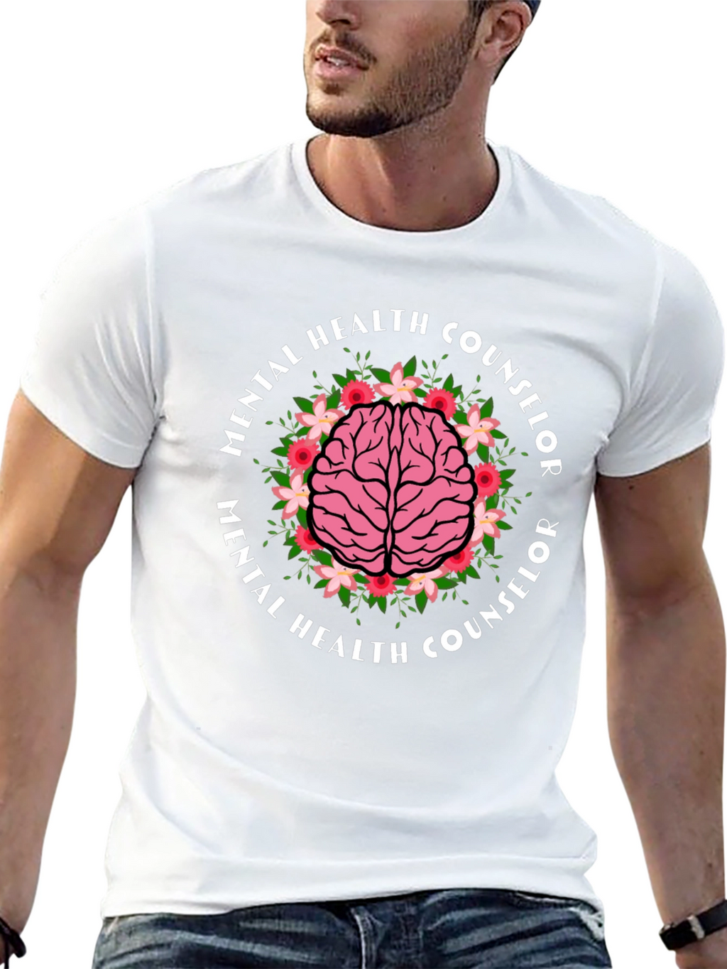 Mental Health Counselor Brain Floral T-Shirt