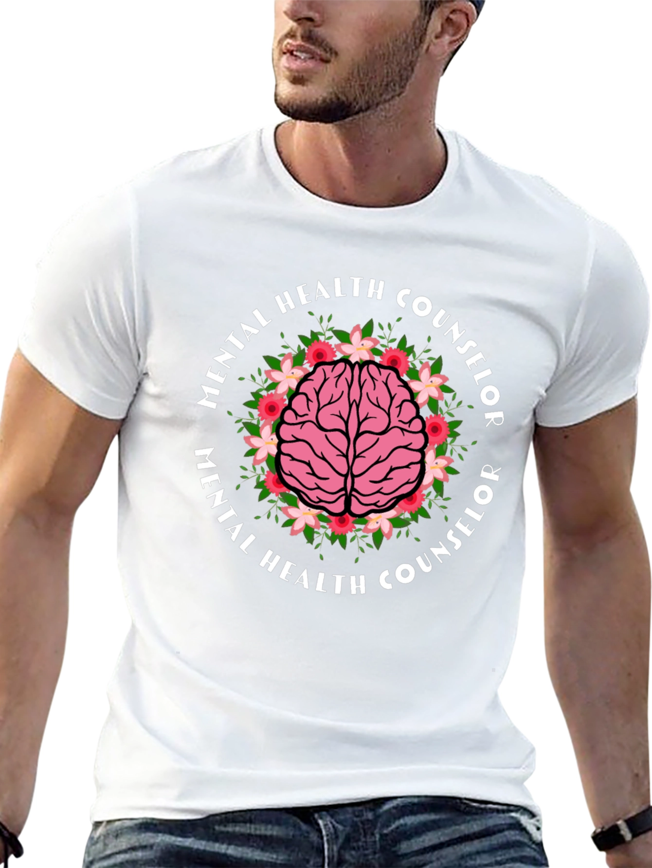 Mental Health Counselor Brain Floral T-Shirt