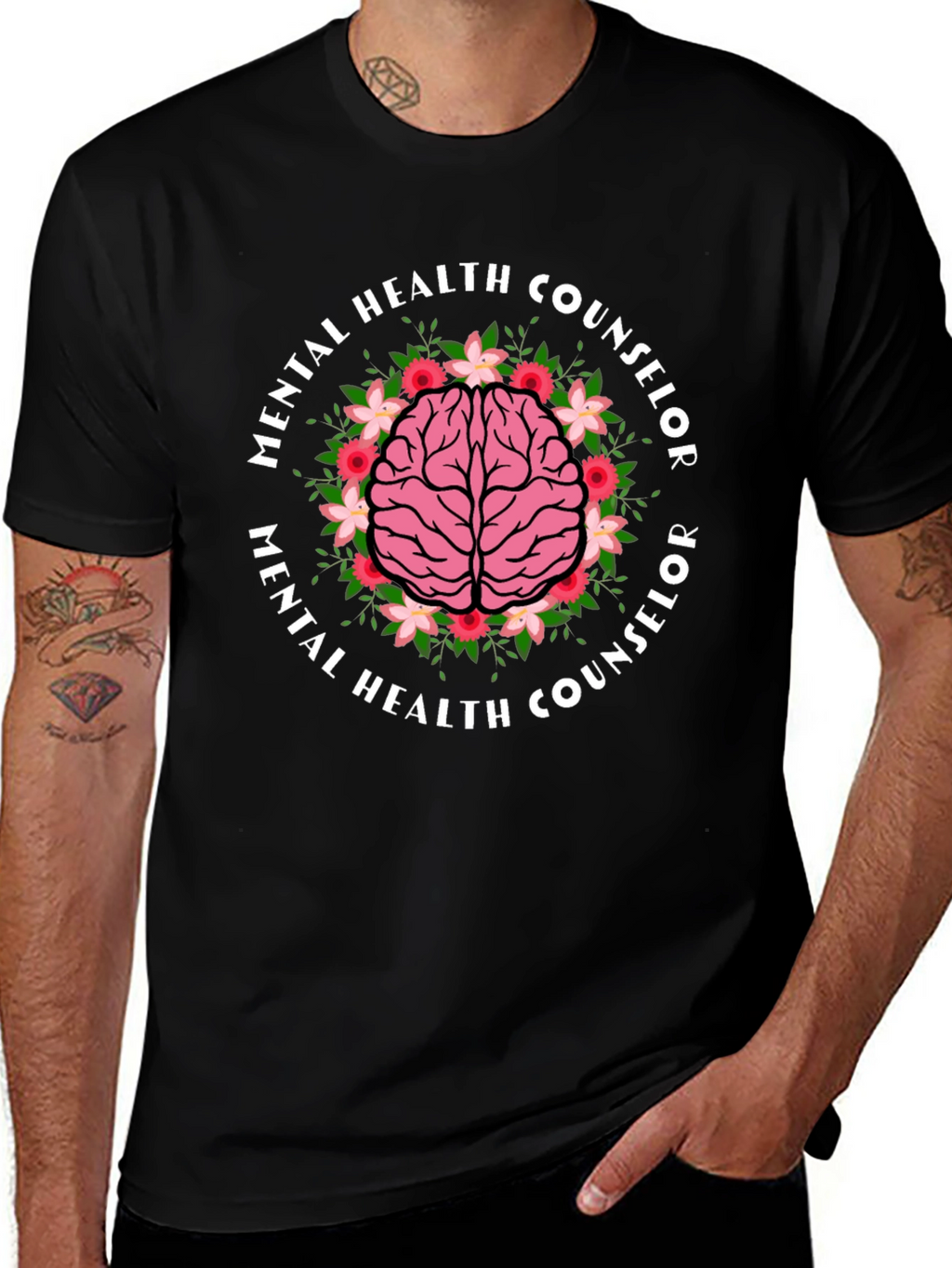 Mental Health Counselor Brain Floral T-Shirt