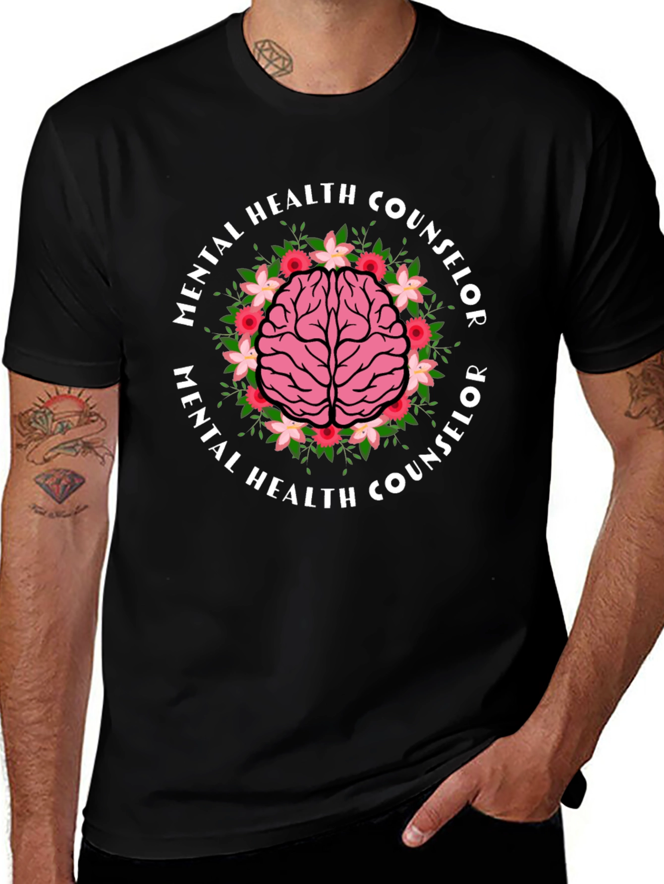 Mental Health Counselor Brain Floral T-Shirt