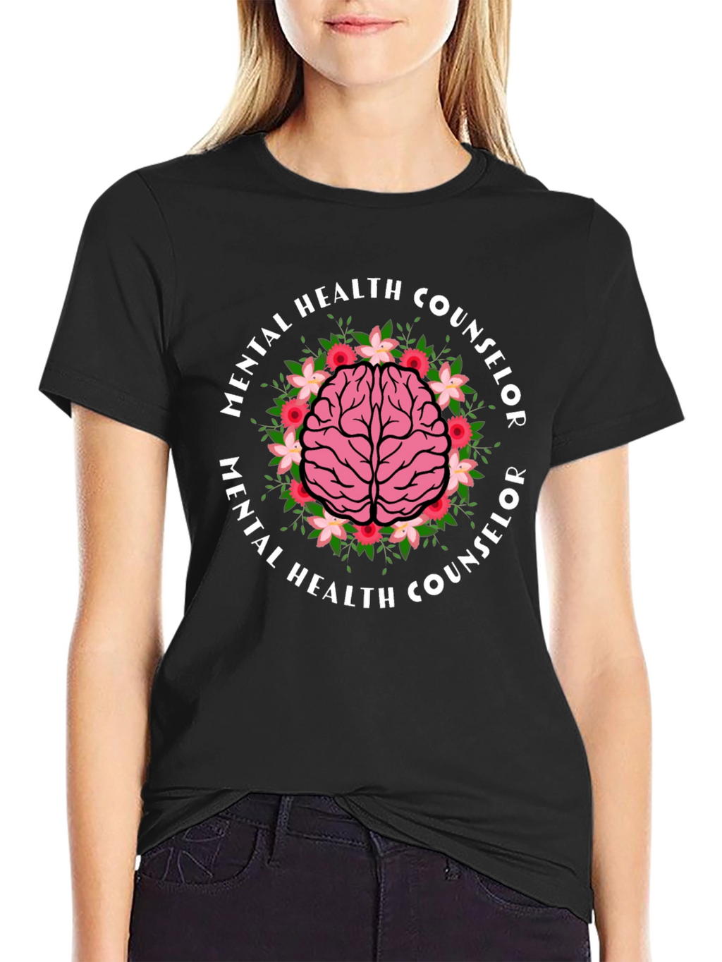Mental Health Counselor Brain Floral T-Shirt