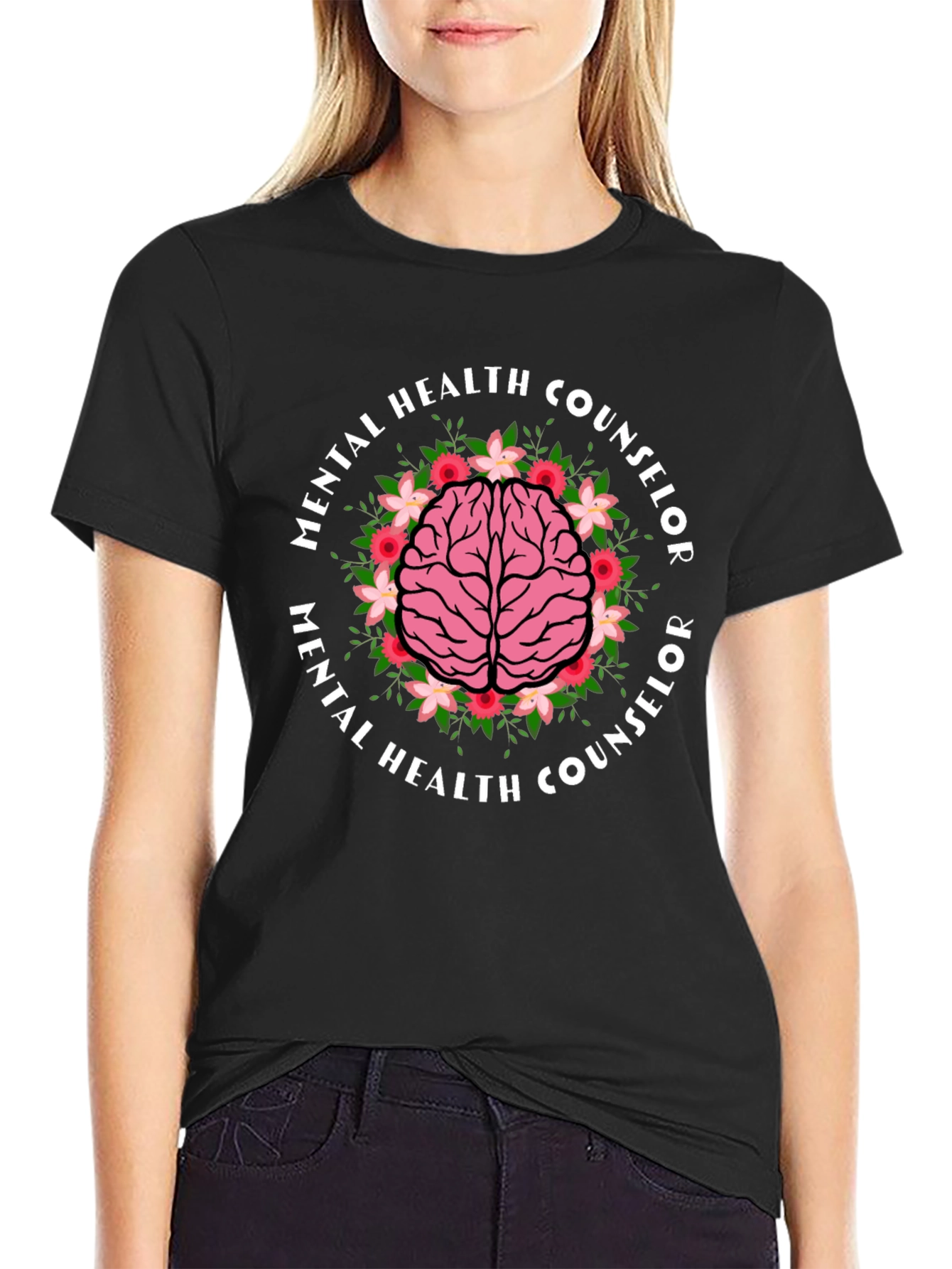 Mental Health Counselor Brain Floral T-Shirt