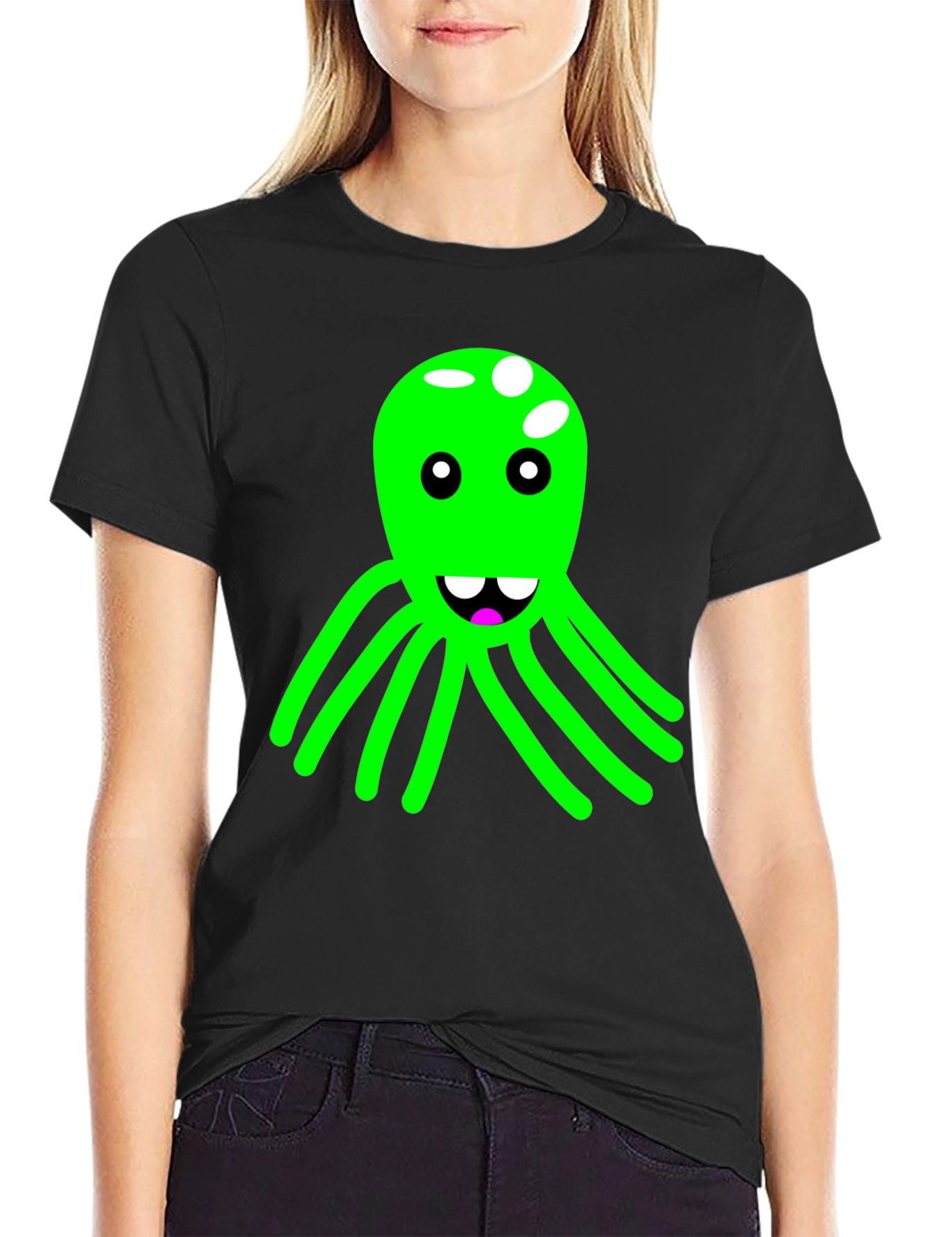 Funky Octopus Graphic Tee - Black Cotton Blend