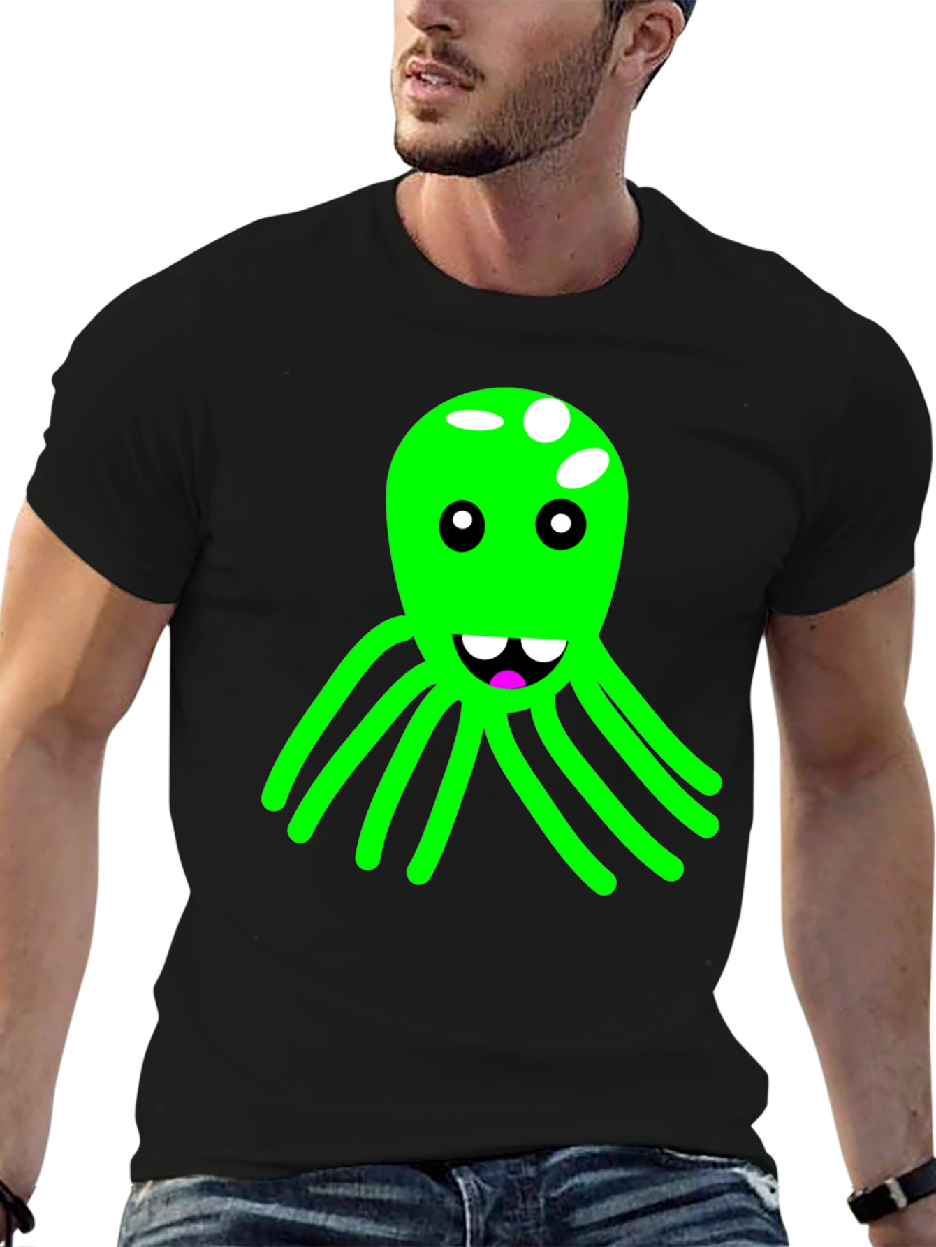 Funky Octopus Graphic Tee - Black Cotton Blend