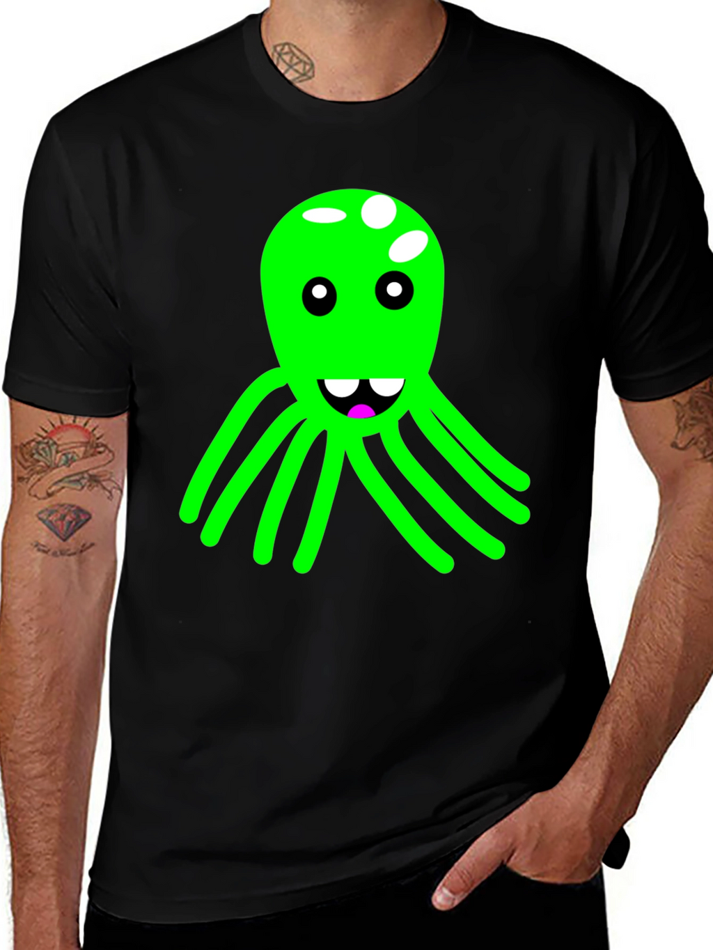 Funky Octopus Graphic Tee - Black Cotton Blend