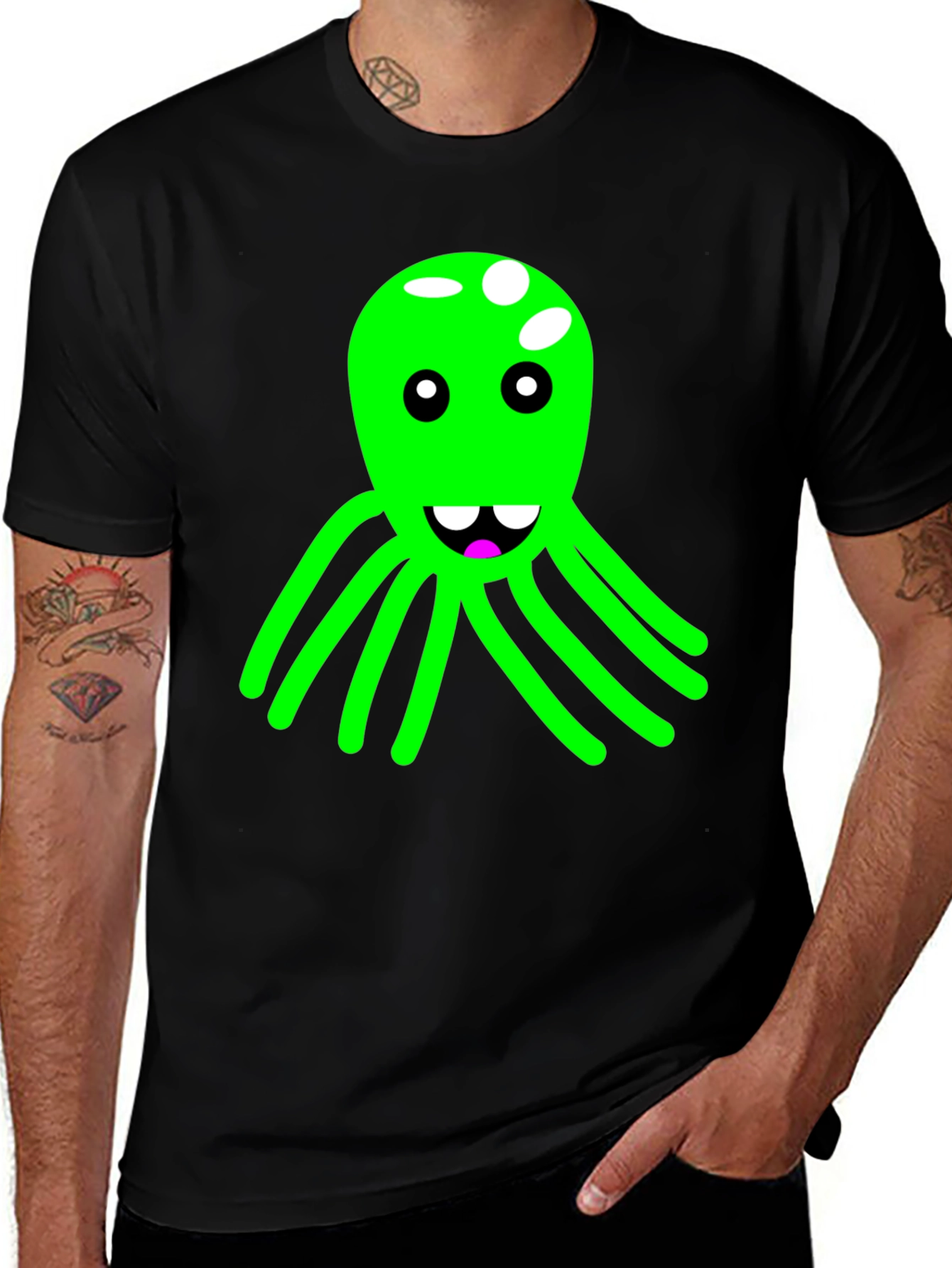 Funky Octopus Graphic Tee - Black Cotton Blend