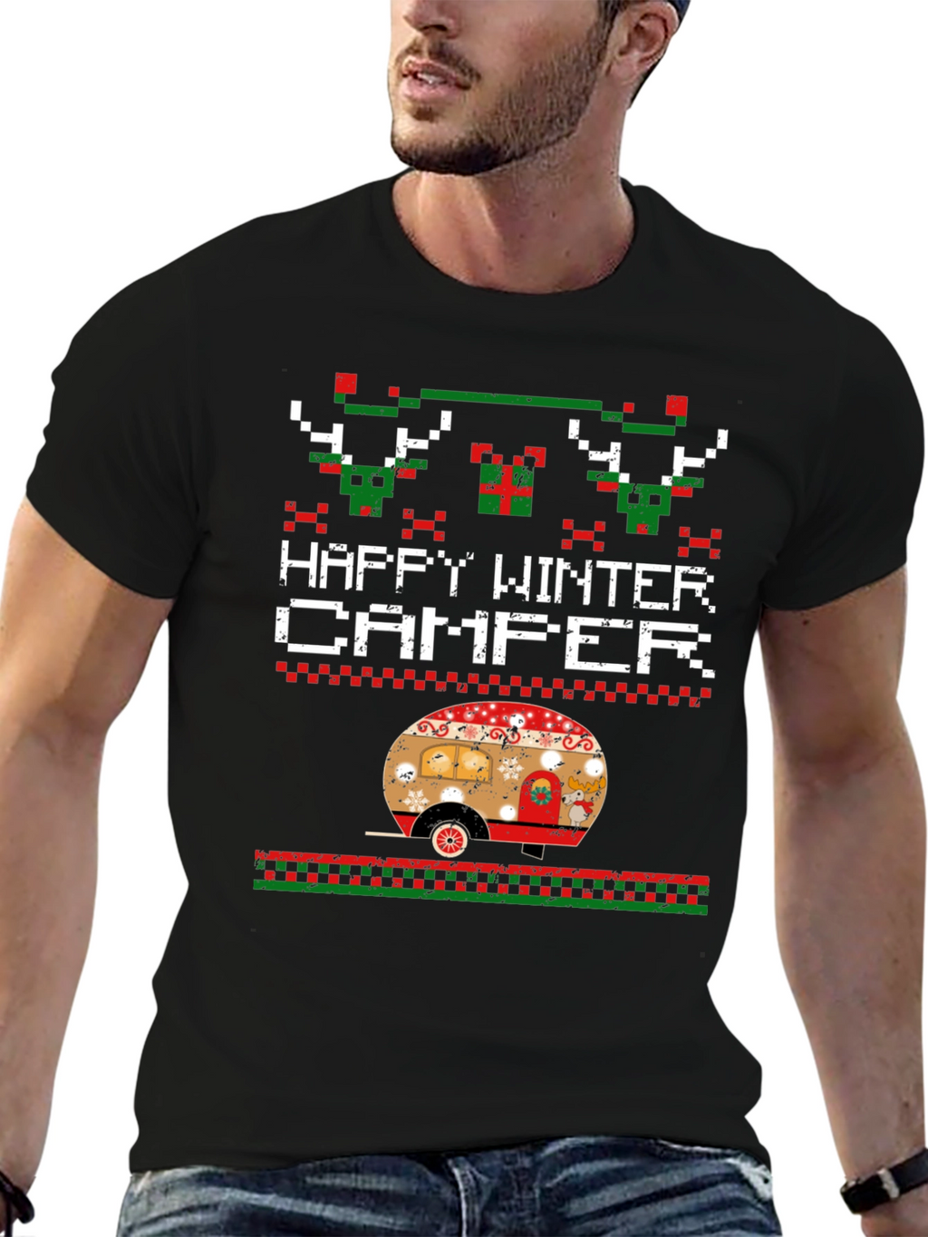 Happy Winter Camper Novelty Christmas T-Shirt