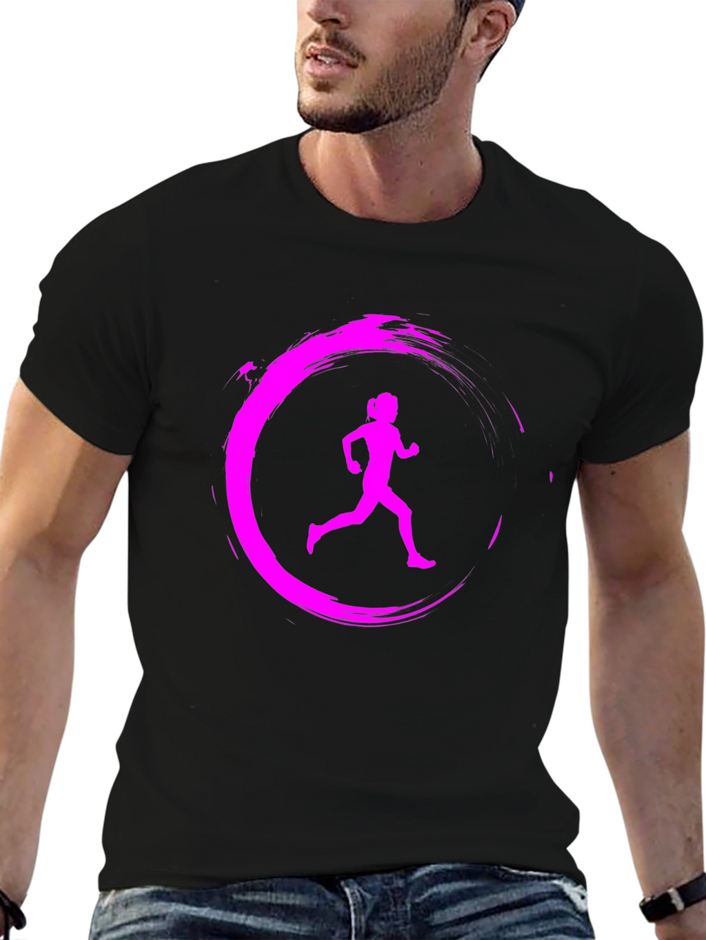 Running Girl Graphic Tee - Black Casual T-Shirt