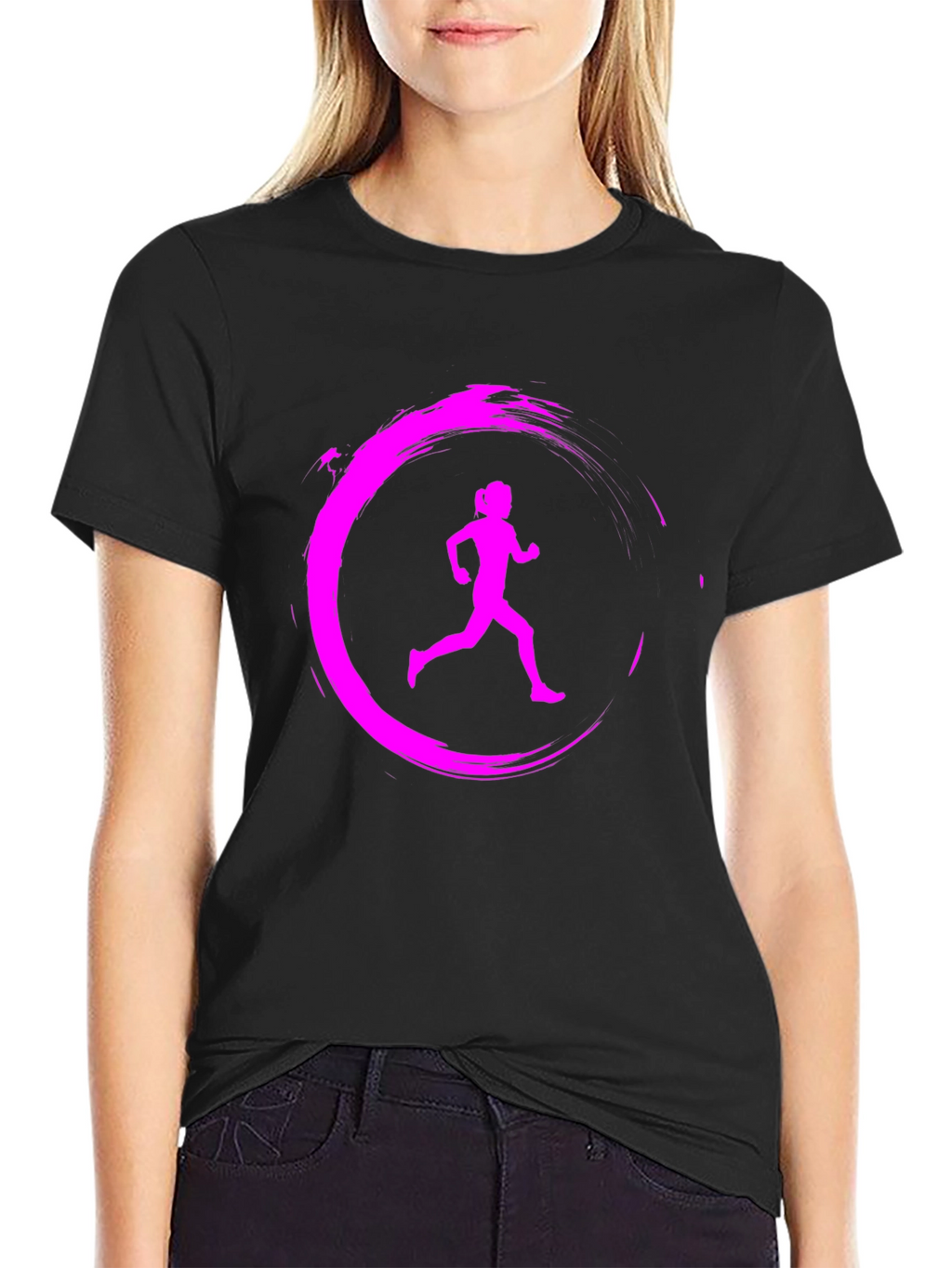 Running Girl Graphic Tee - Black Casual T-Shirt