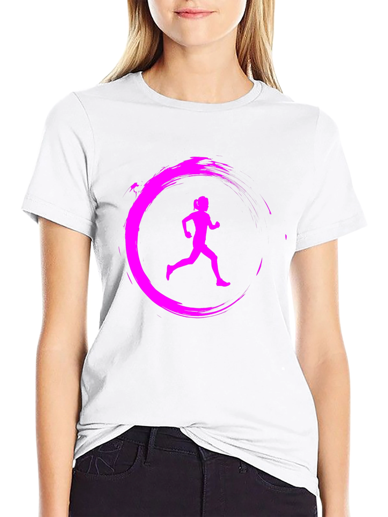 Running Girl Graphic Tee - Black Casual T-Shirt