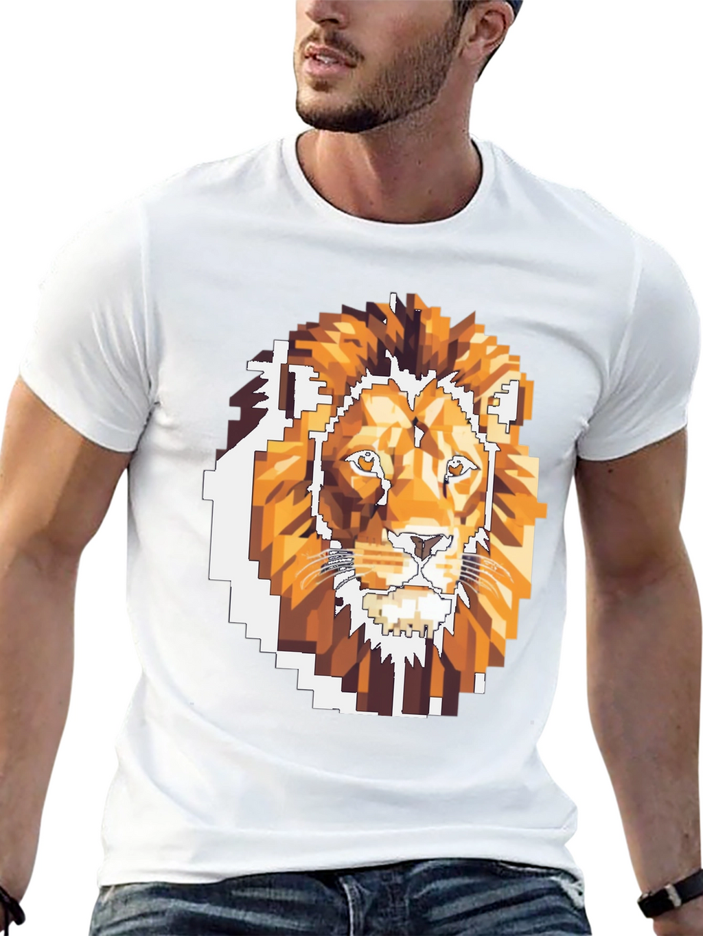 Pixelated Lion Graphic T-Shirt - Cool Gamer Tee