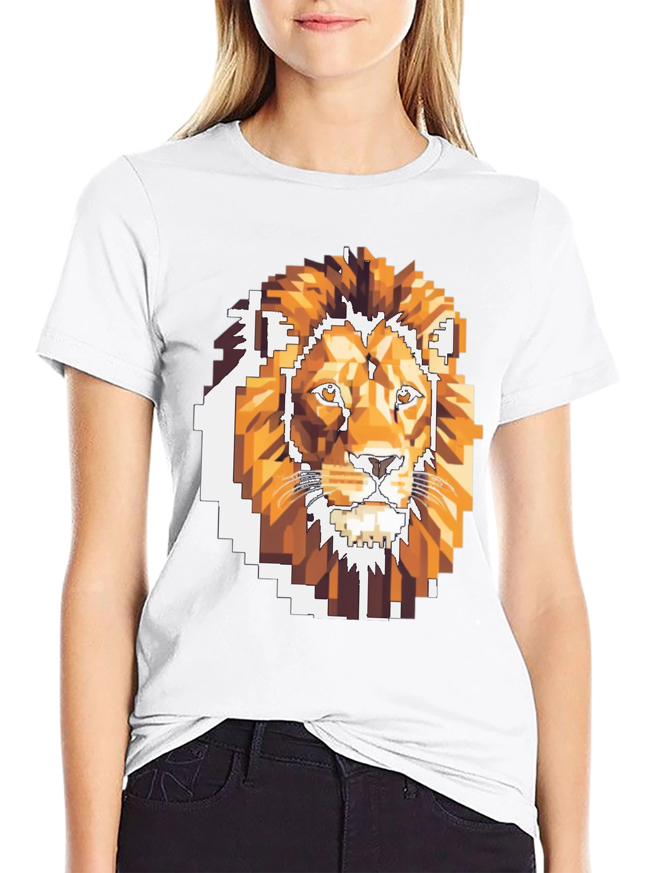 Pixelated Lion Graphic T-Shirt - Cool Gamer Tee