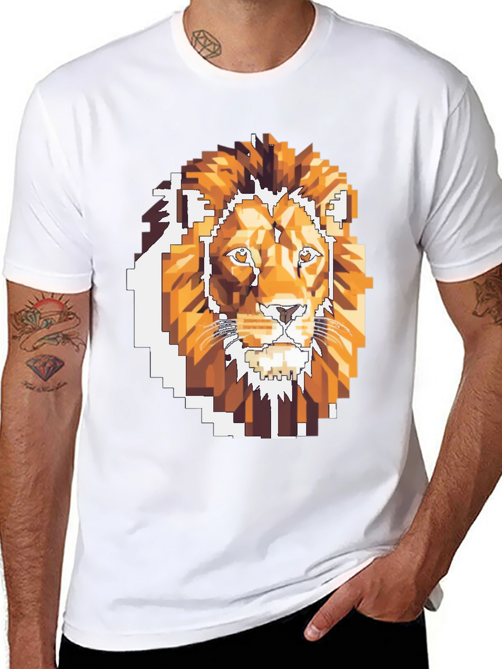 Pixelated Lion Graphic T-Shirt - Cool Gamer Tee