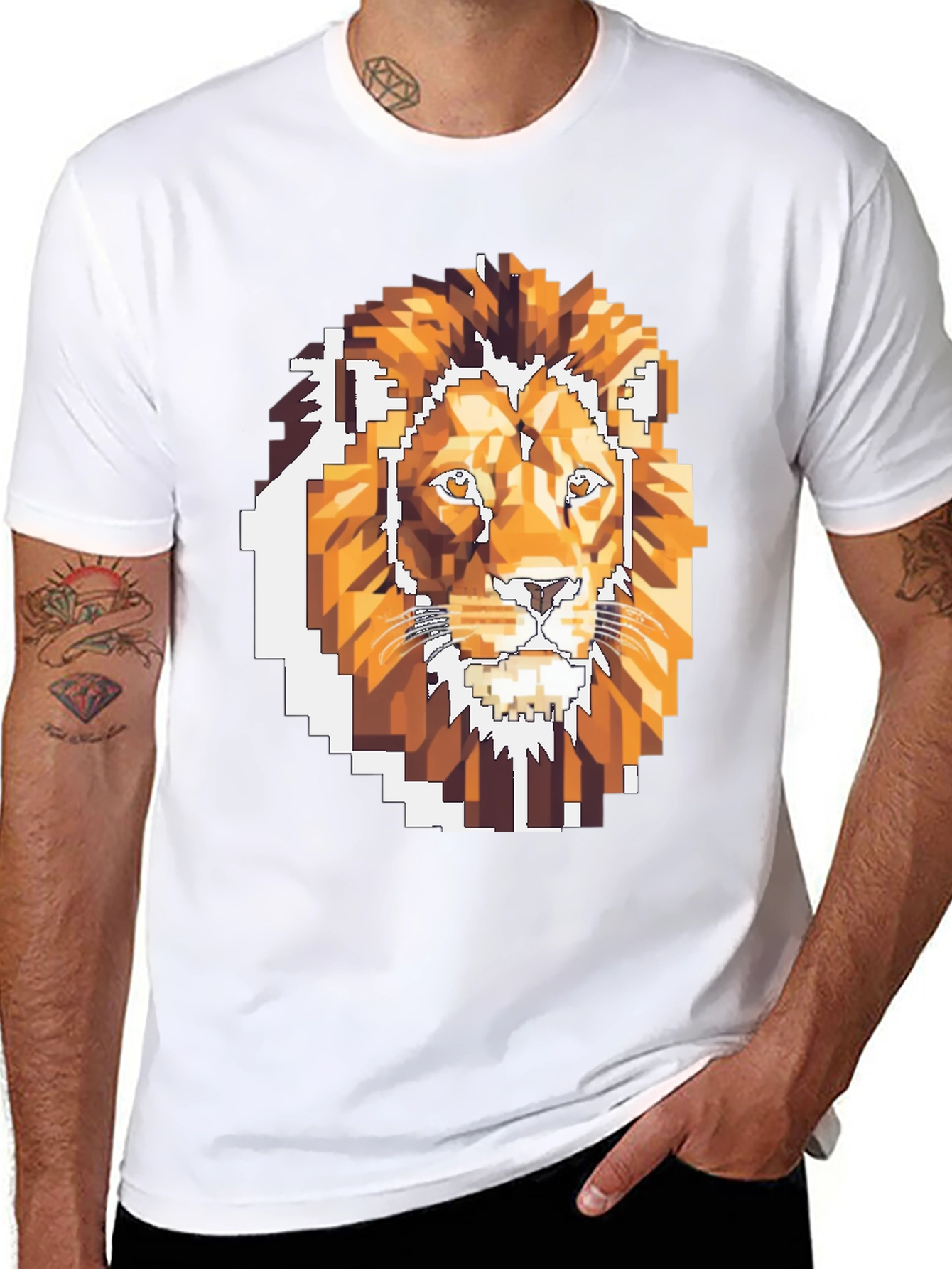 Pixelated Lion Graphic T-Shirt - Cool Gamer Tee