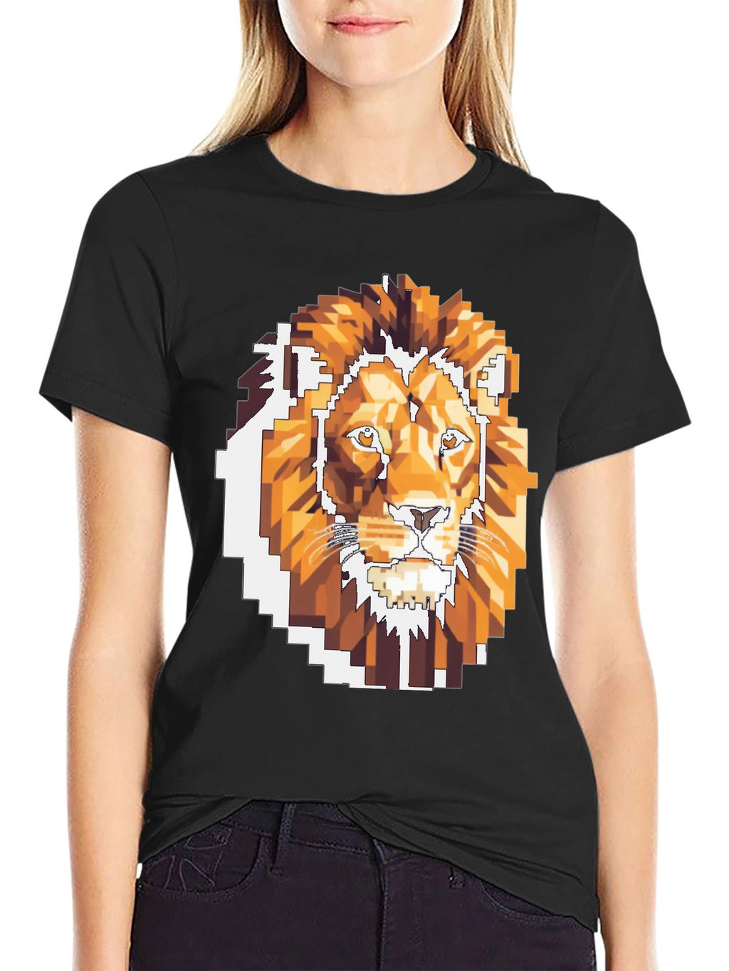 Pixelated Lion Graphic T-Shirt - Cool Gamer Tee