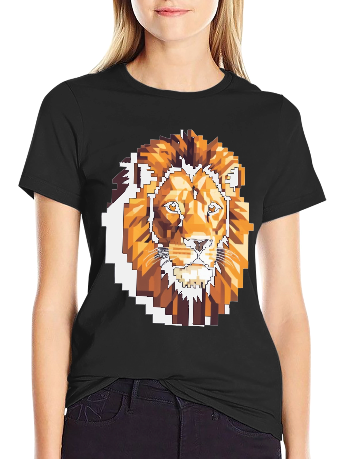 Pixelated Lion Graphic T-Shirt - Cool Gamer Tee