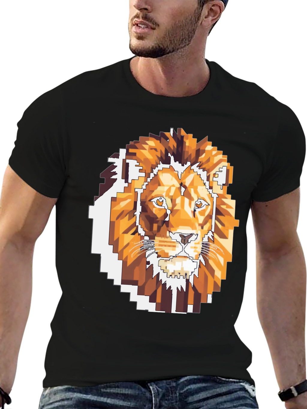 Pixelated Lion Graphic T-Shirt - Cool Gamer Tee