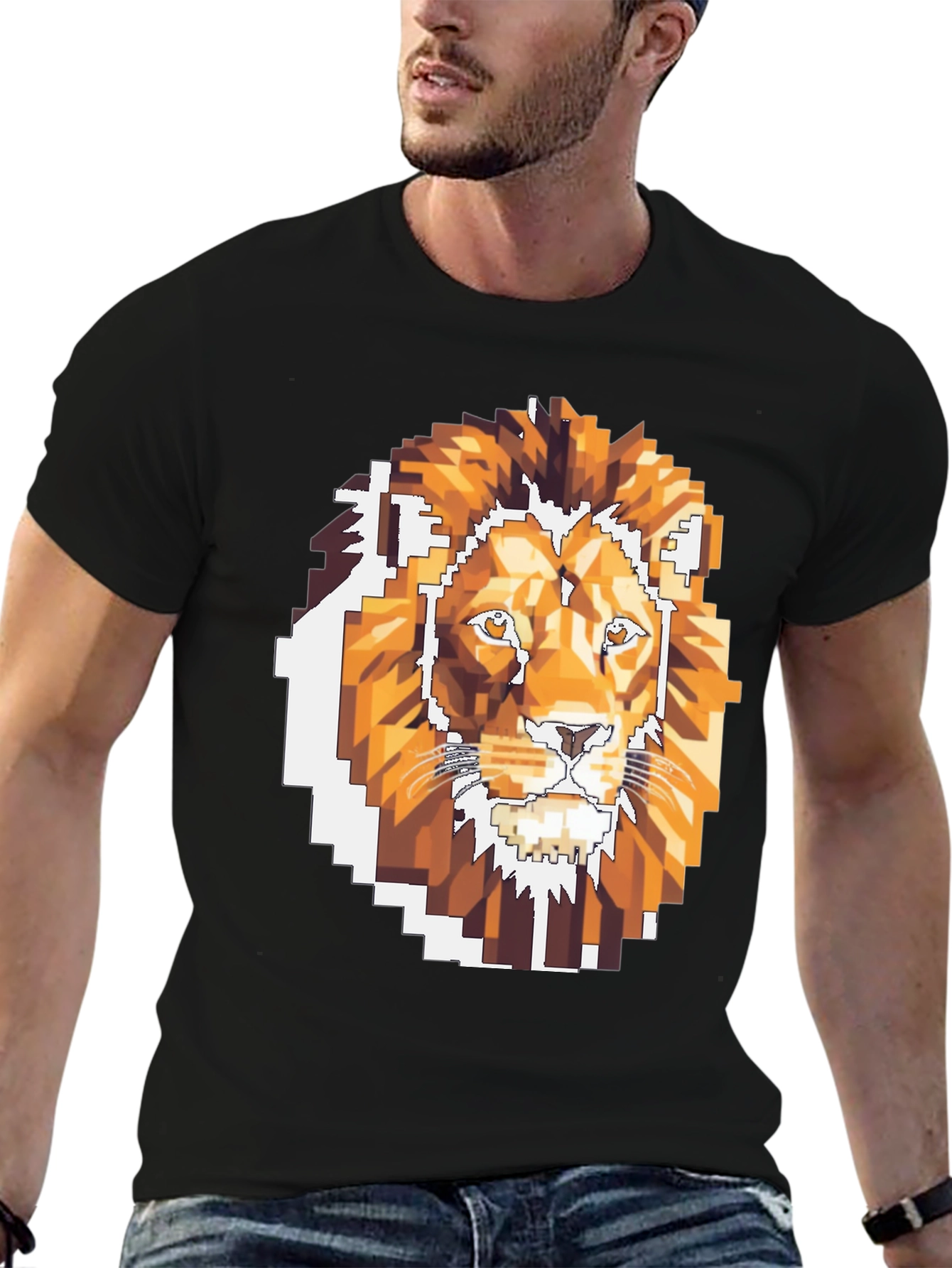 Pixelated Lion Graphic T-Shirt - Cool Gamer Tee