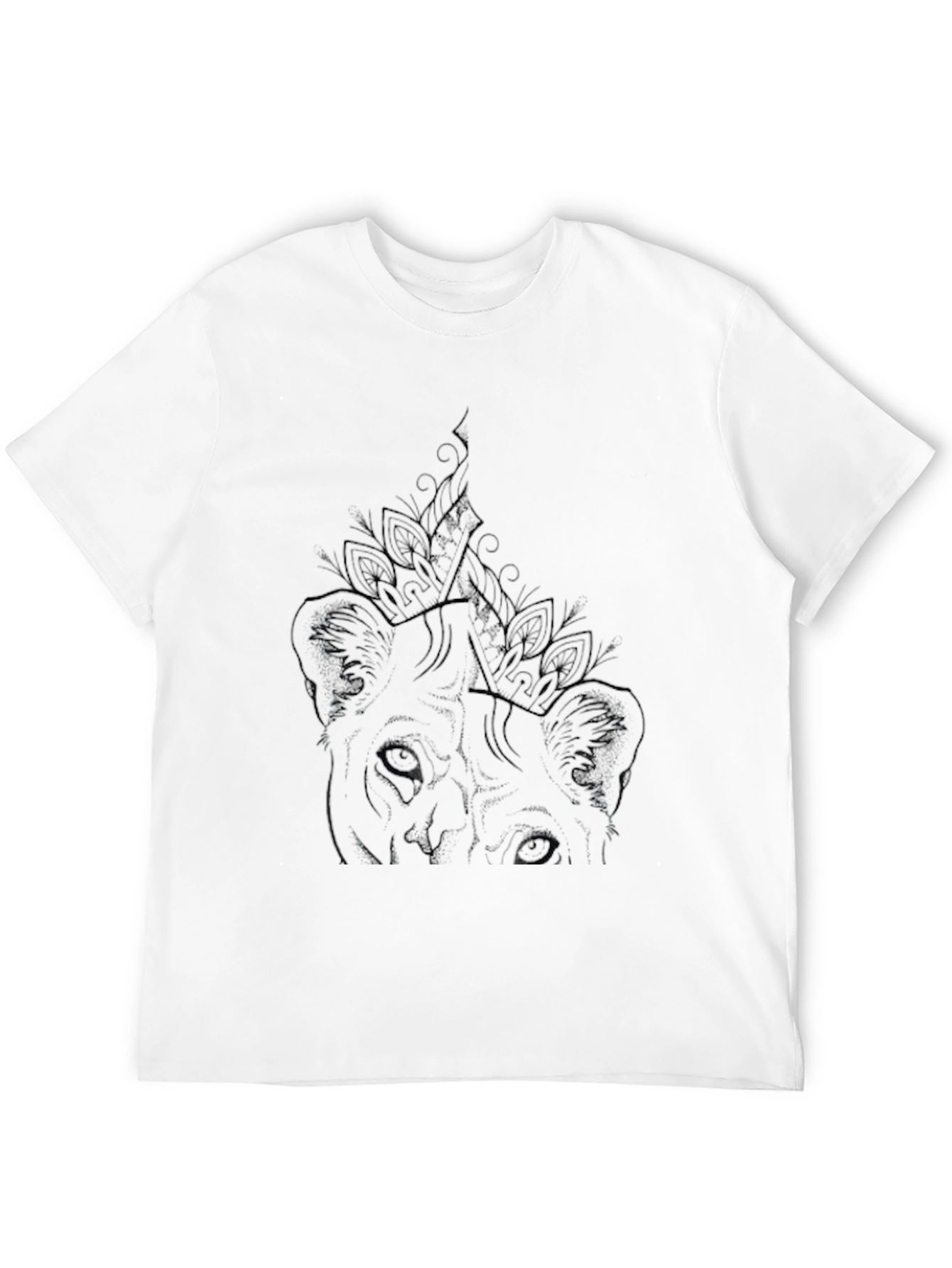 Mens Black Graphic Tee - Lion Art