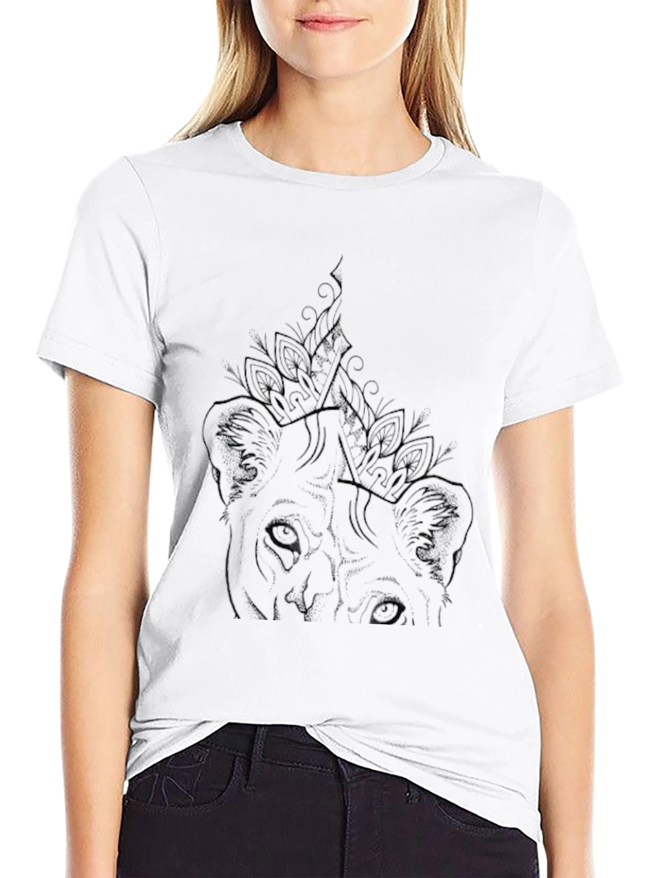 Mens Black Graphic Tee - Lion Art